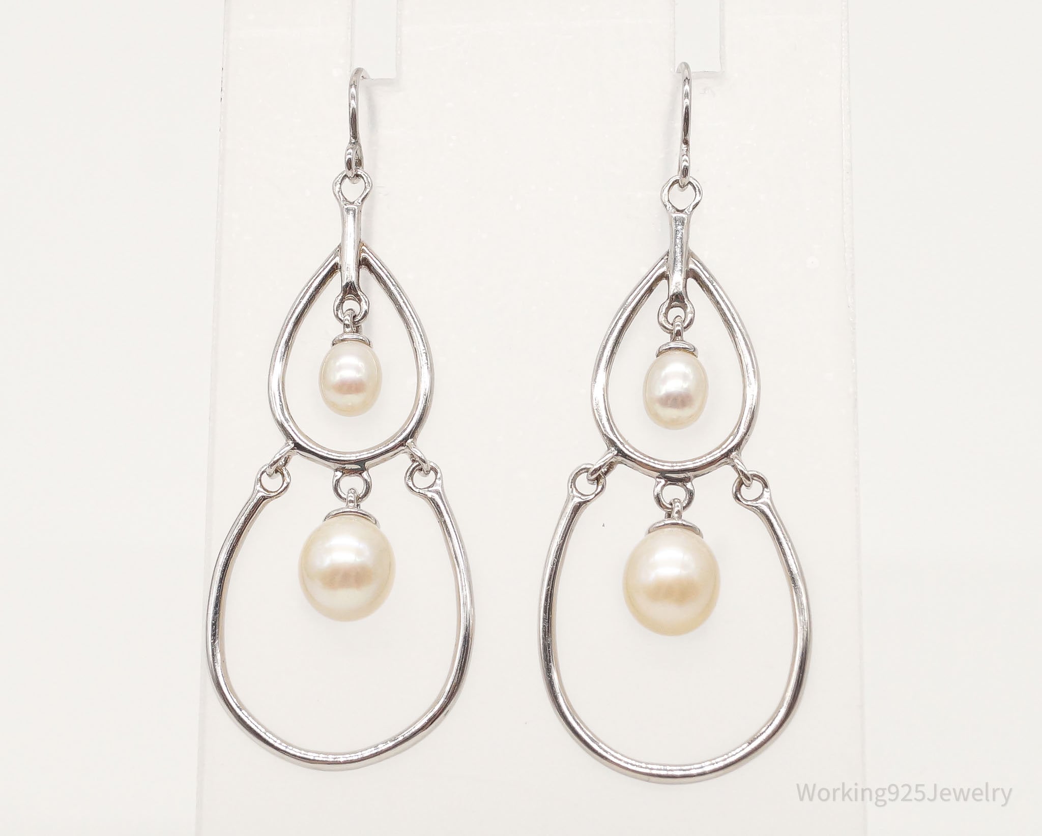 Vintage Designer Pearl Dangle Sterling Silver Earrings