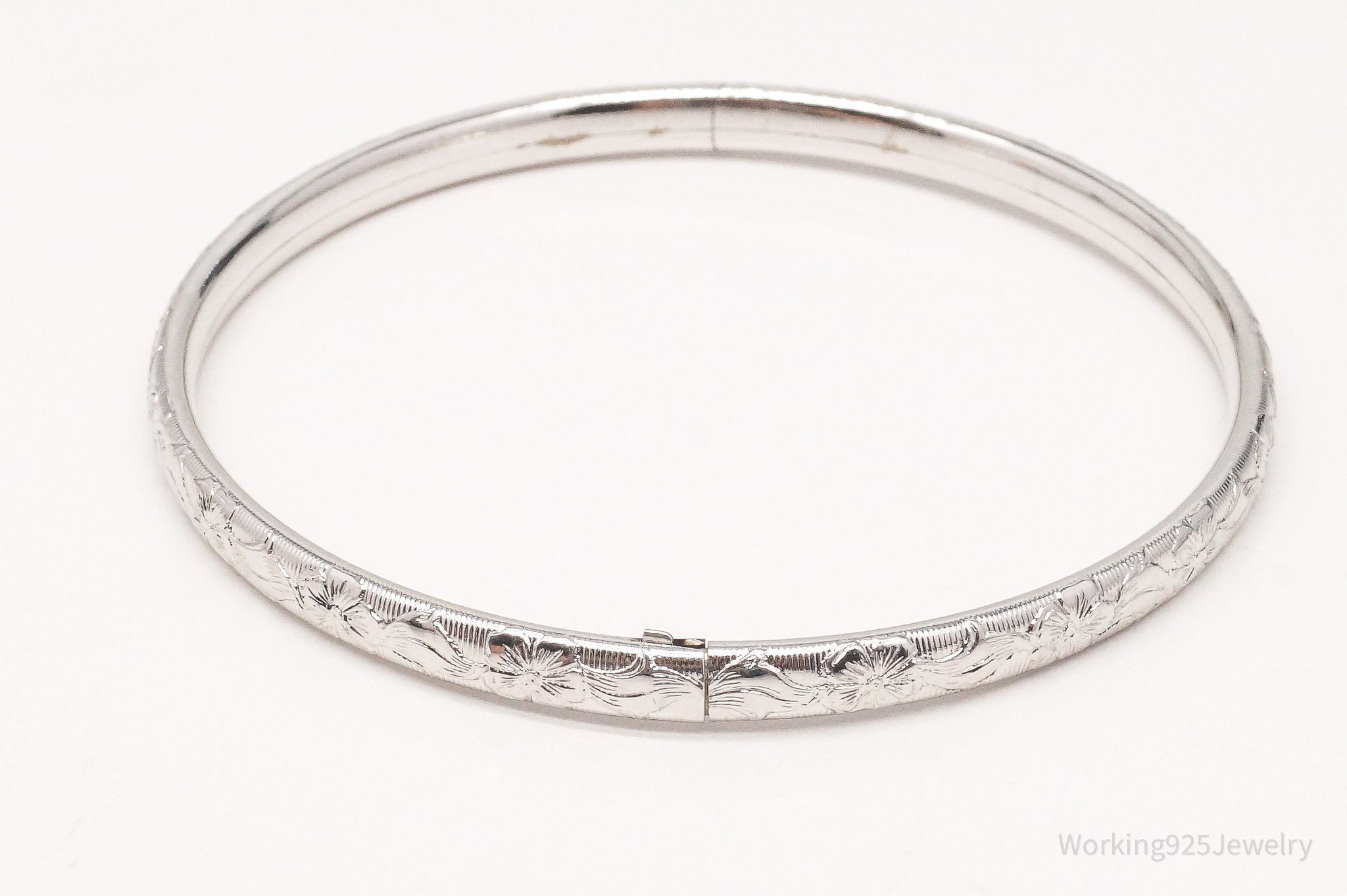 Vintage MARATHON Art Nouveau Style Sterling Silver Bangle Bracelet 7.25"