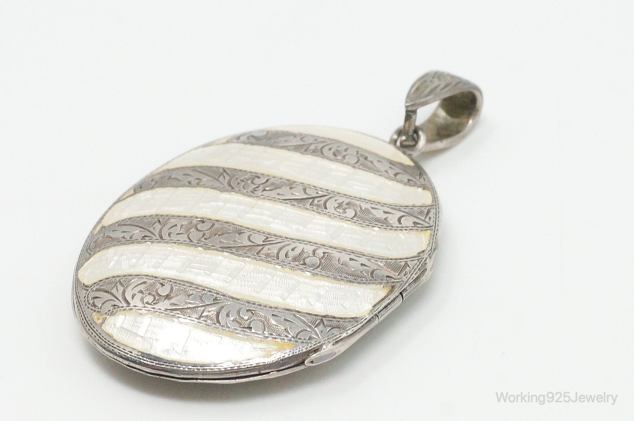 Vintage Siam White Enamel Sterling Silver Locket Pendant