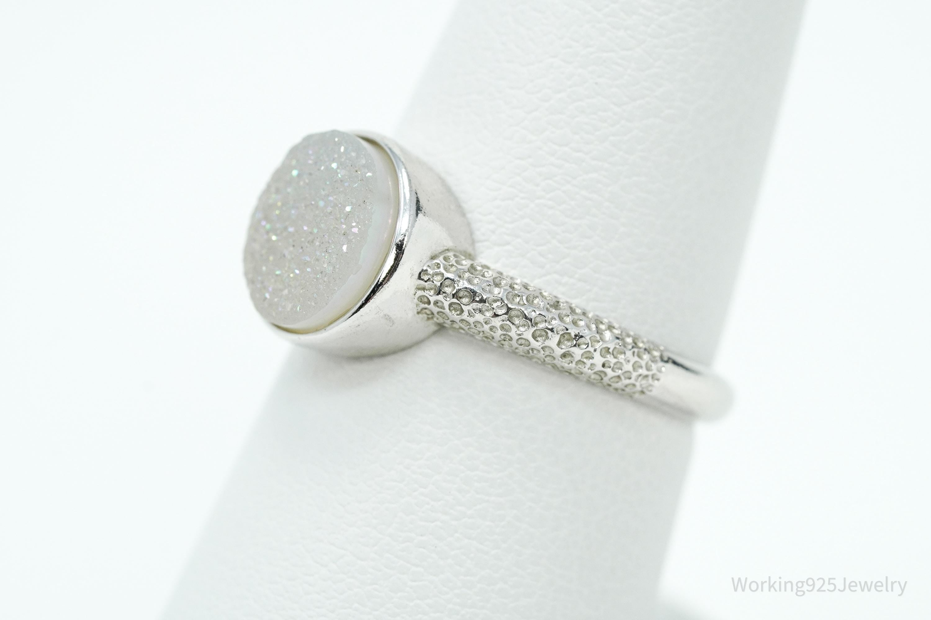 Vintage Druzy Quartz Sterling Silver Ring - Size 7.25