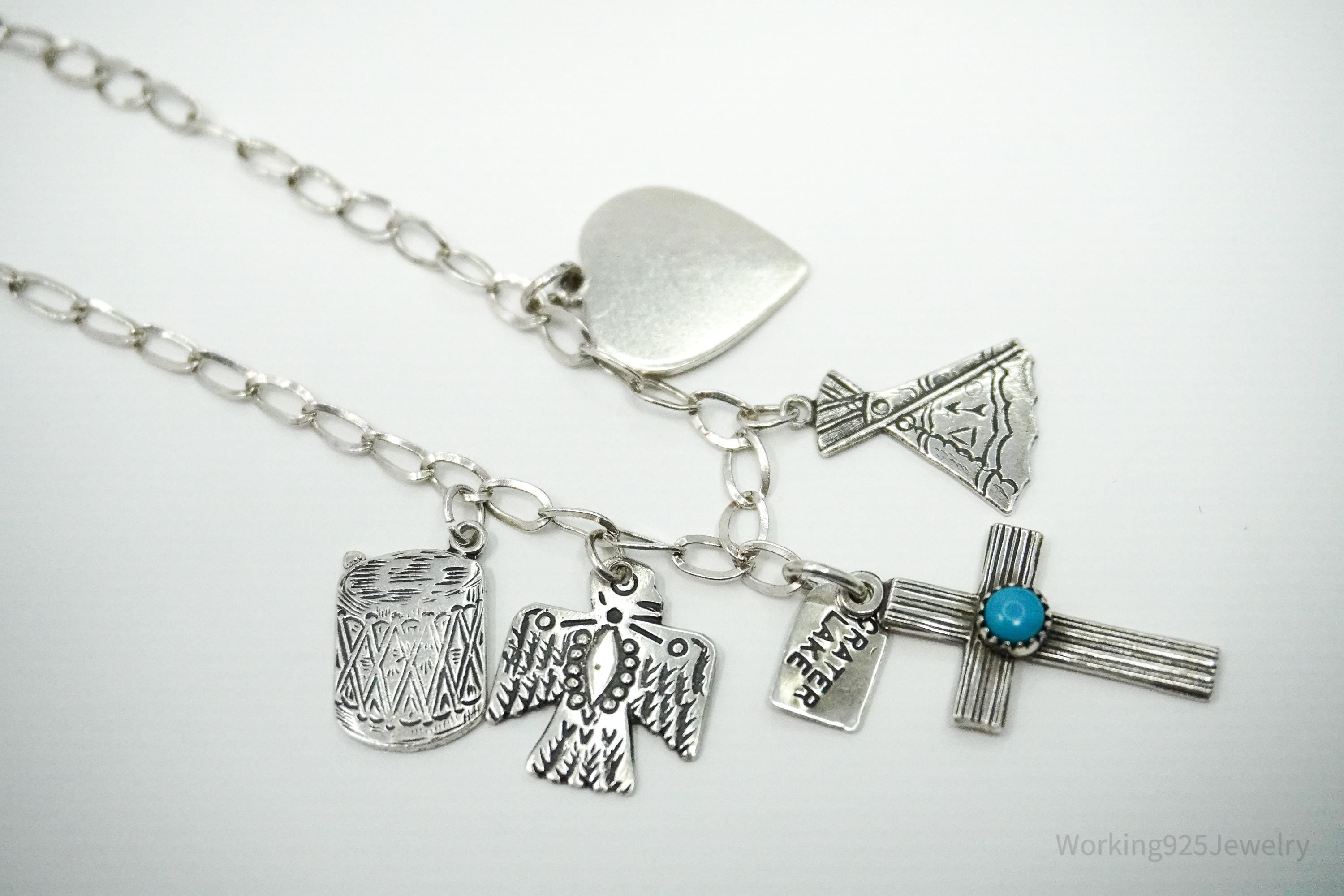 Vintage Southwestern Charms Sterling Silver Bracelet / Anklet 8 3/8"