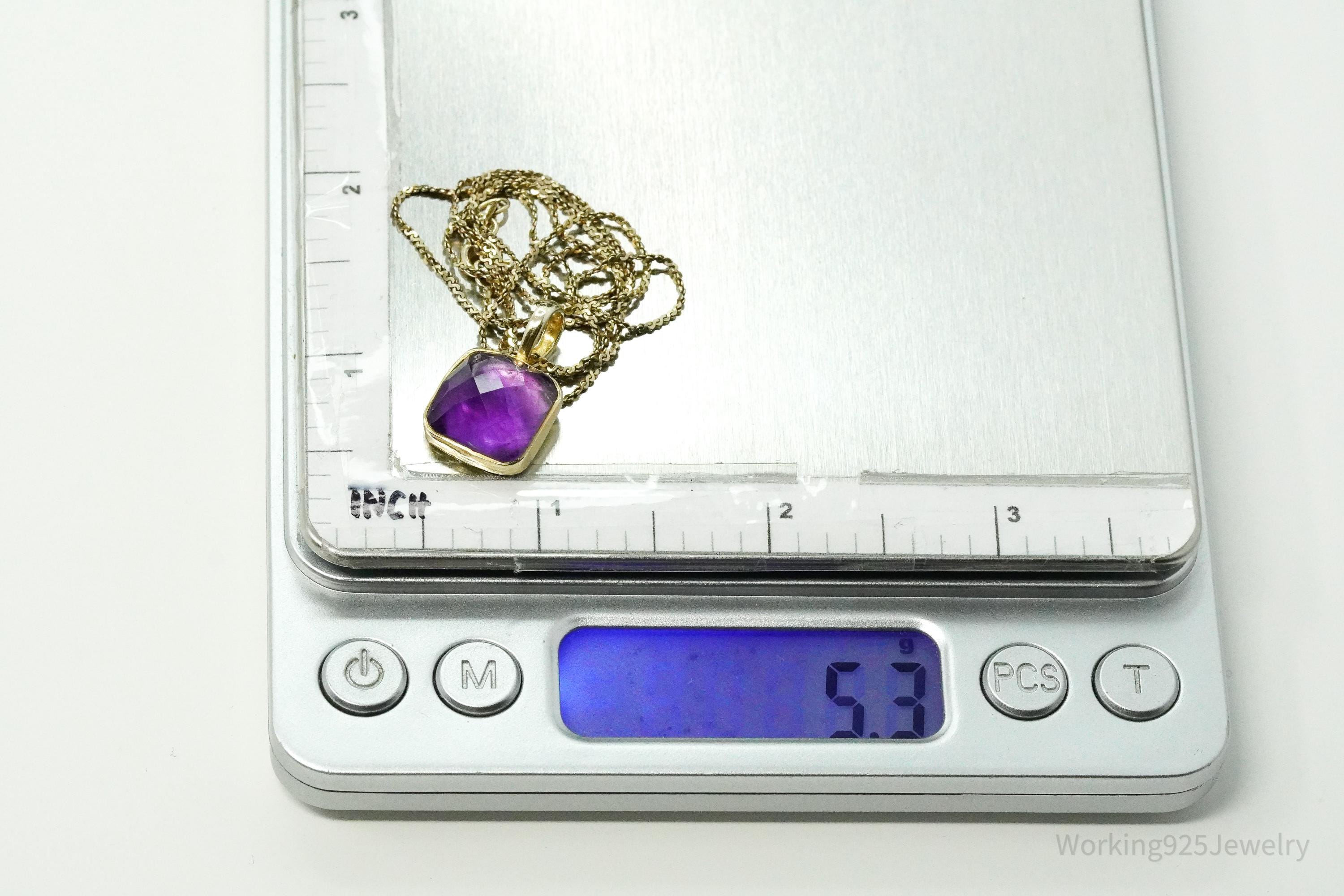 Vintage Amethyst Gold Washed Sterling Silver Necklace 18"