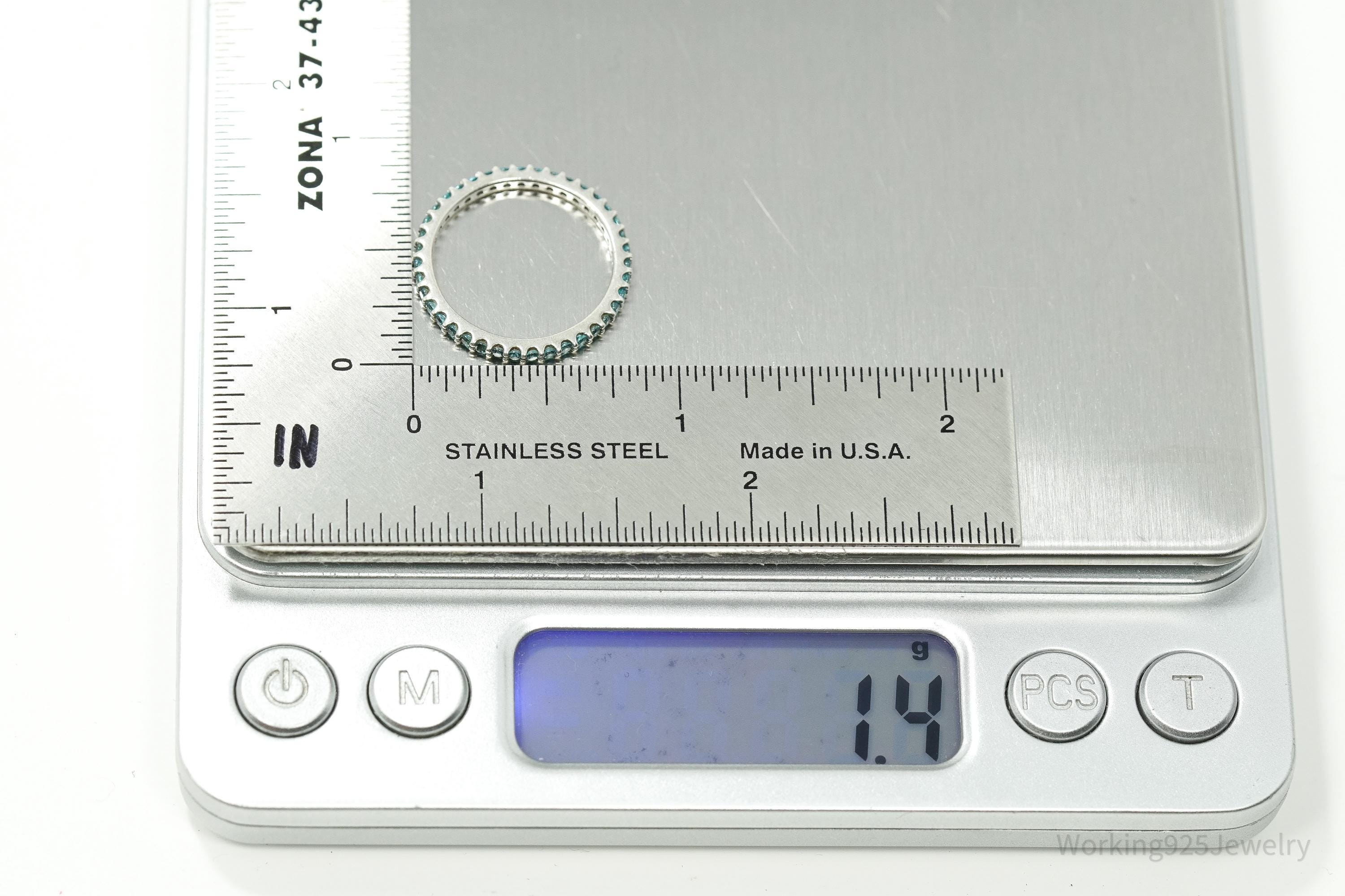 Vintage Blue Cubic Zirconia Sterling Silver Ring - Size 7