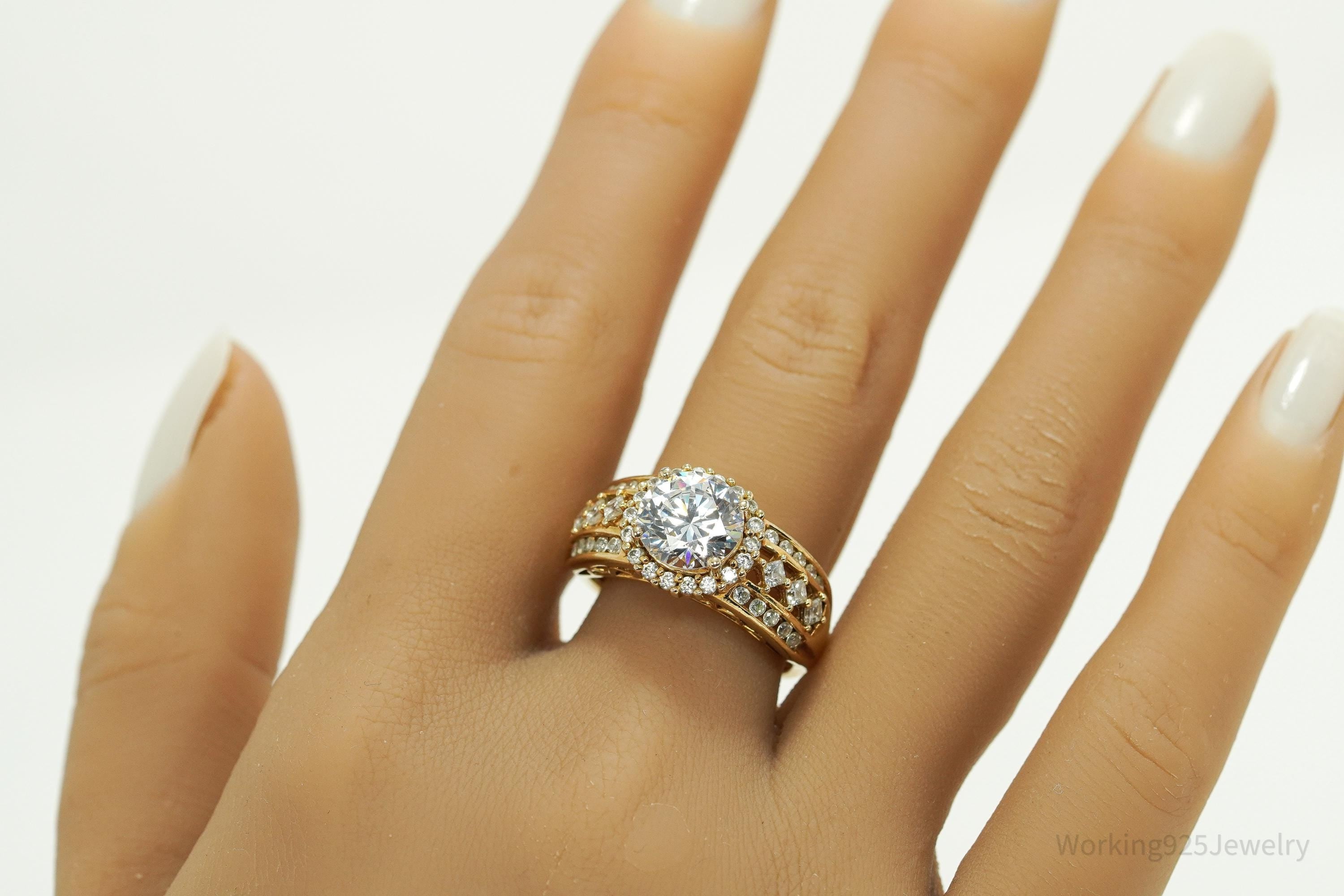 Vintage Designer MEDA Cubic Zirconia Gold Vermeil Sterling Silver Ring - Size 9