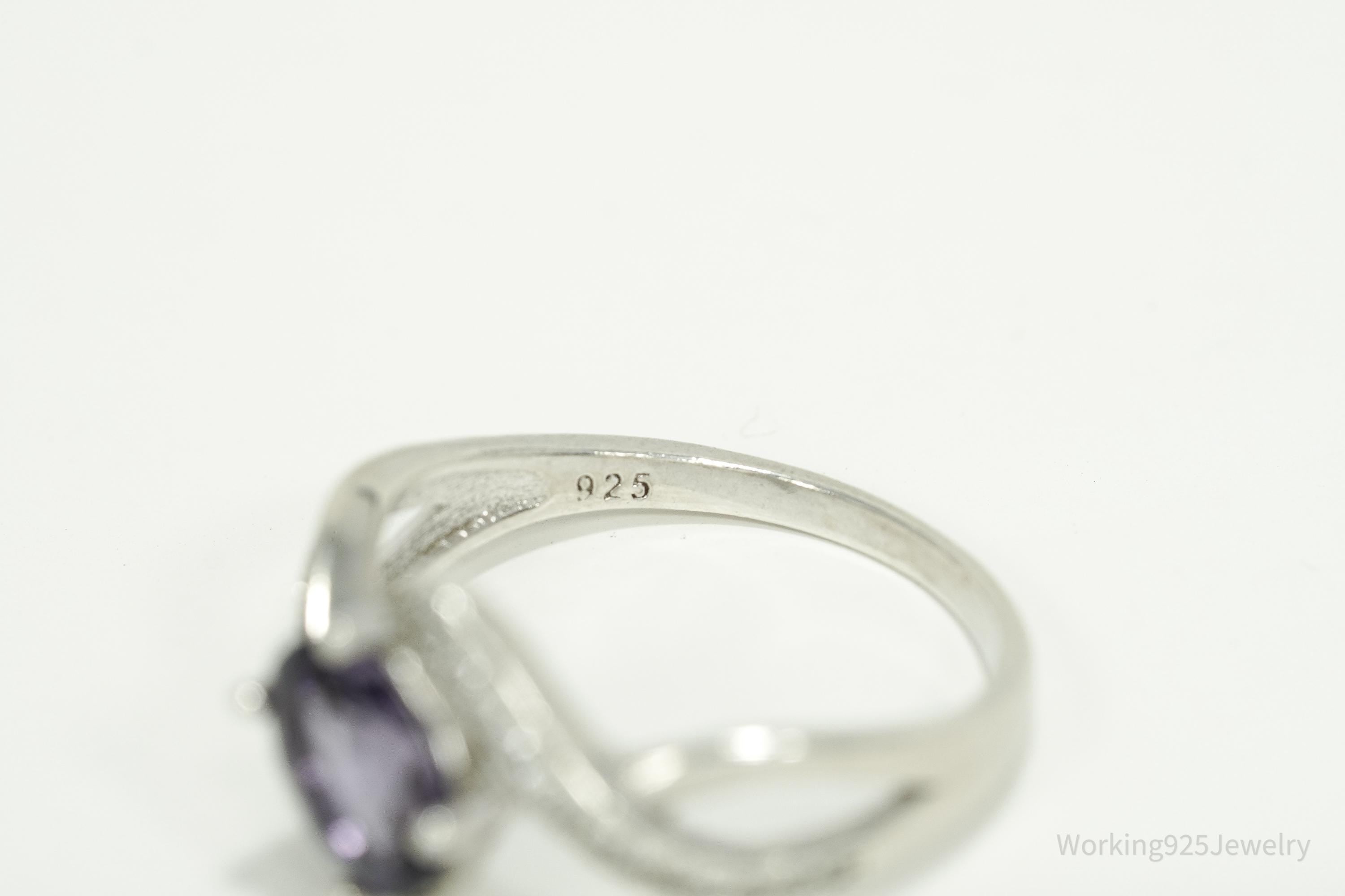 Vintage Amethyst & Cubic Zirconia Sterling Silver Ring Size 7.25