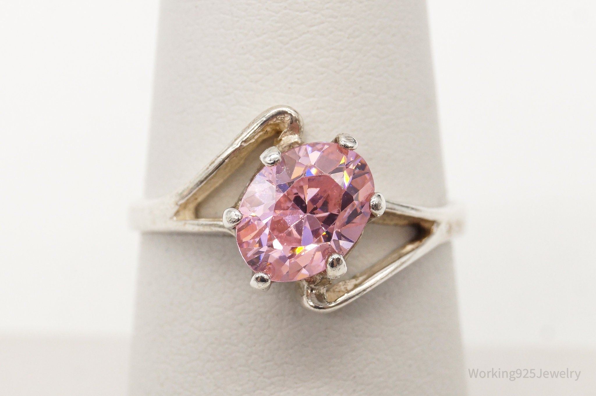 Vintage Pink Cubic Zirconia Sterling Silver Ring - Size 6.75