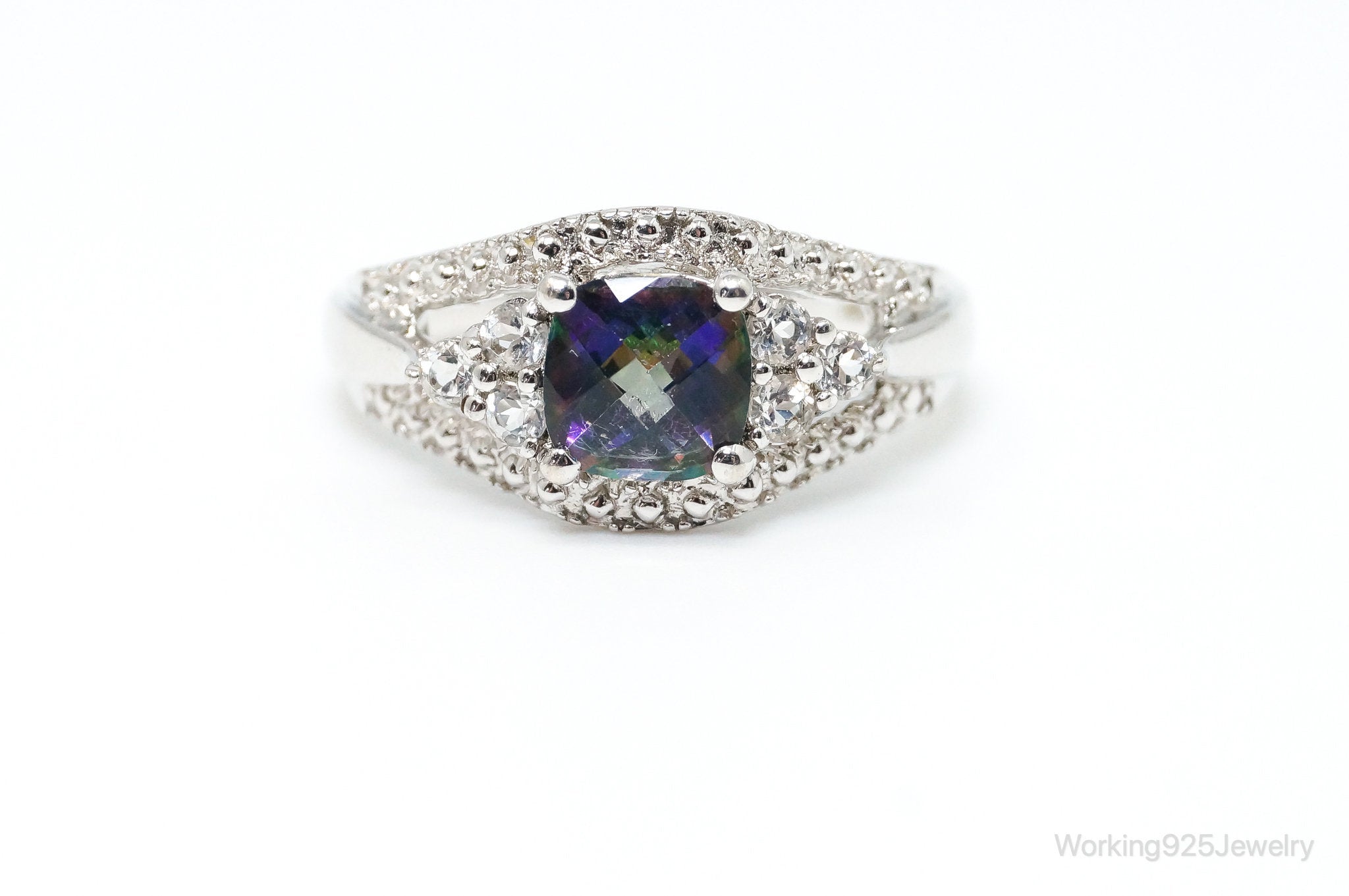 Vintage Mystic Topaz Cubic Zirconia Ring Sterling Silver - Size 7