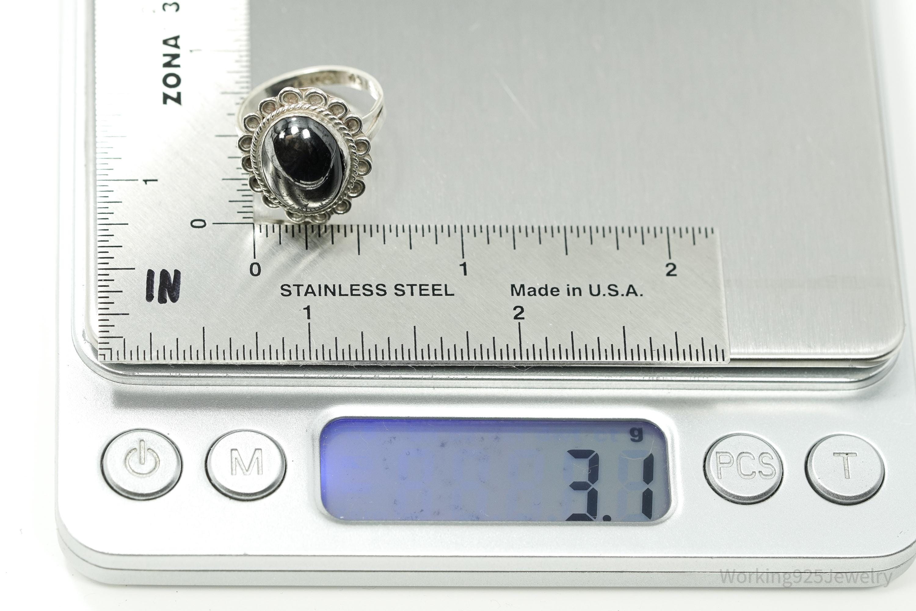 Vintage Mexico Hematite Sterling Silver Ring - Size 6.5