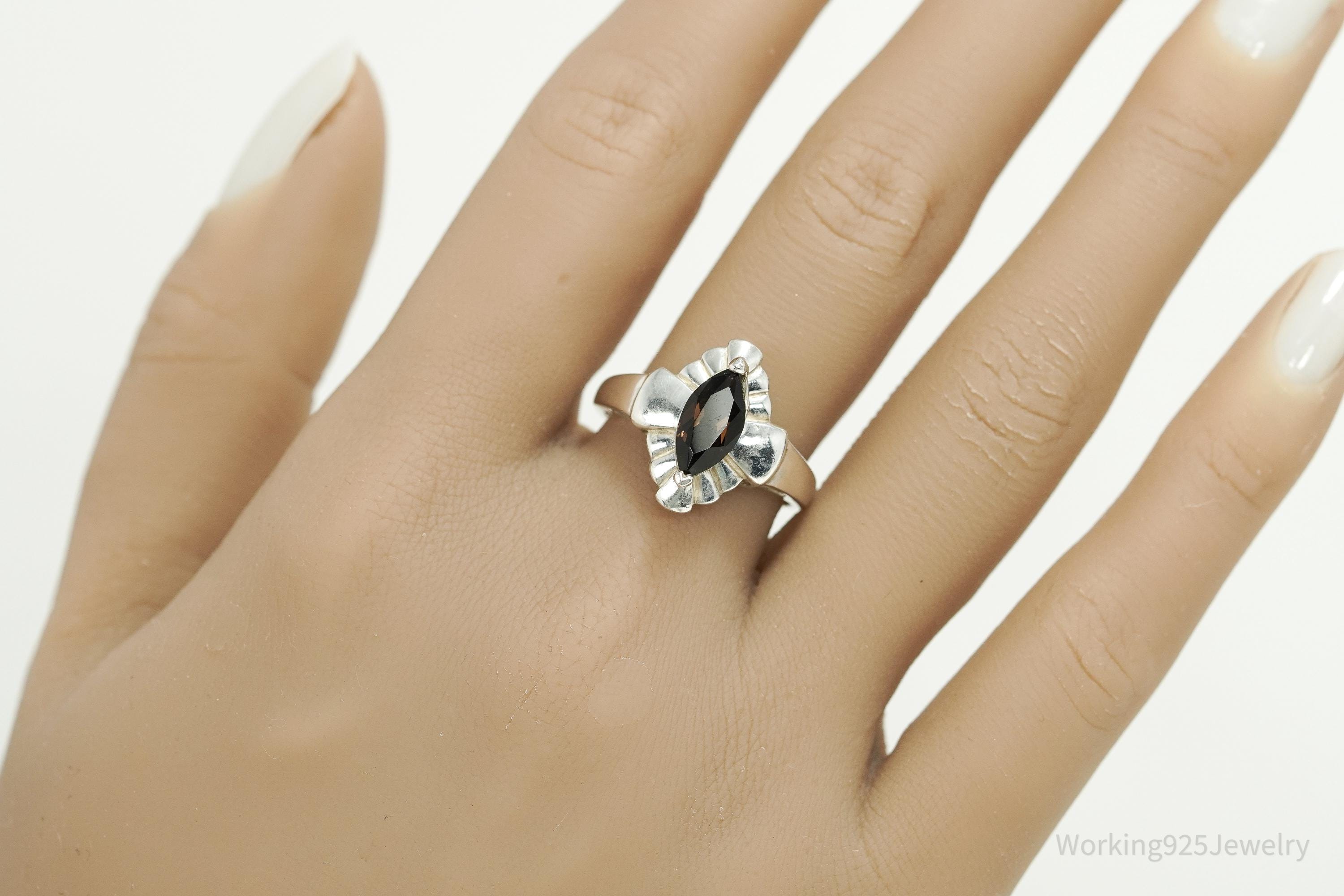 Vintage Smoky Topaz Sterling Silver Ring - Size 8.75