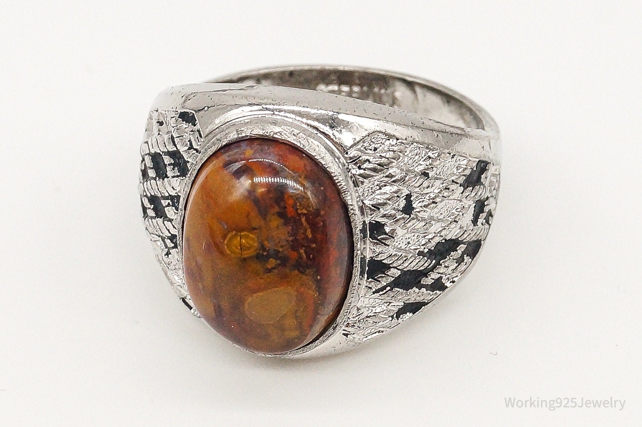 Antique Designer Clark Coombs Jasper Sterling Silver Ring - Size 12