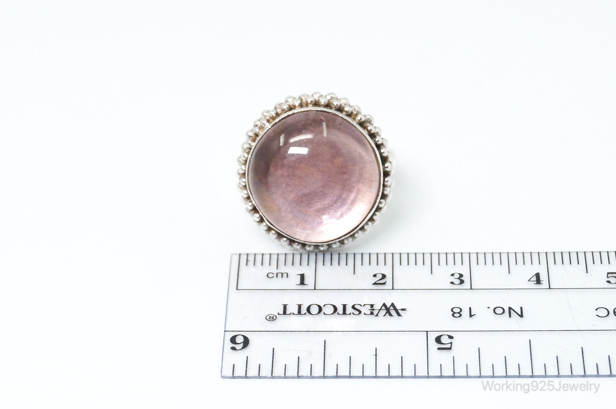 Vintage Large Purple Glass Modern Sterling Silver Ring - SZ 6