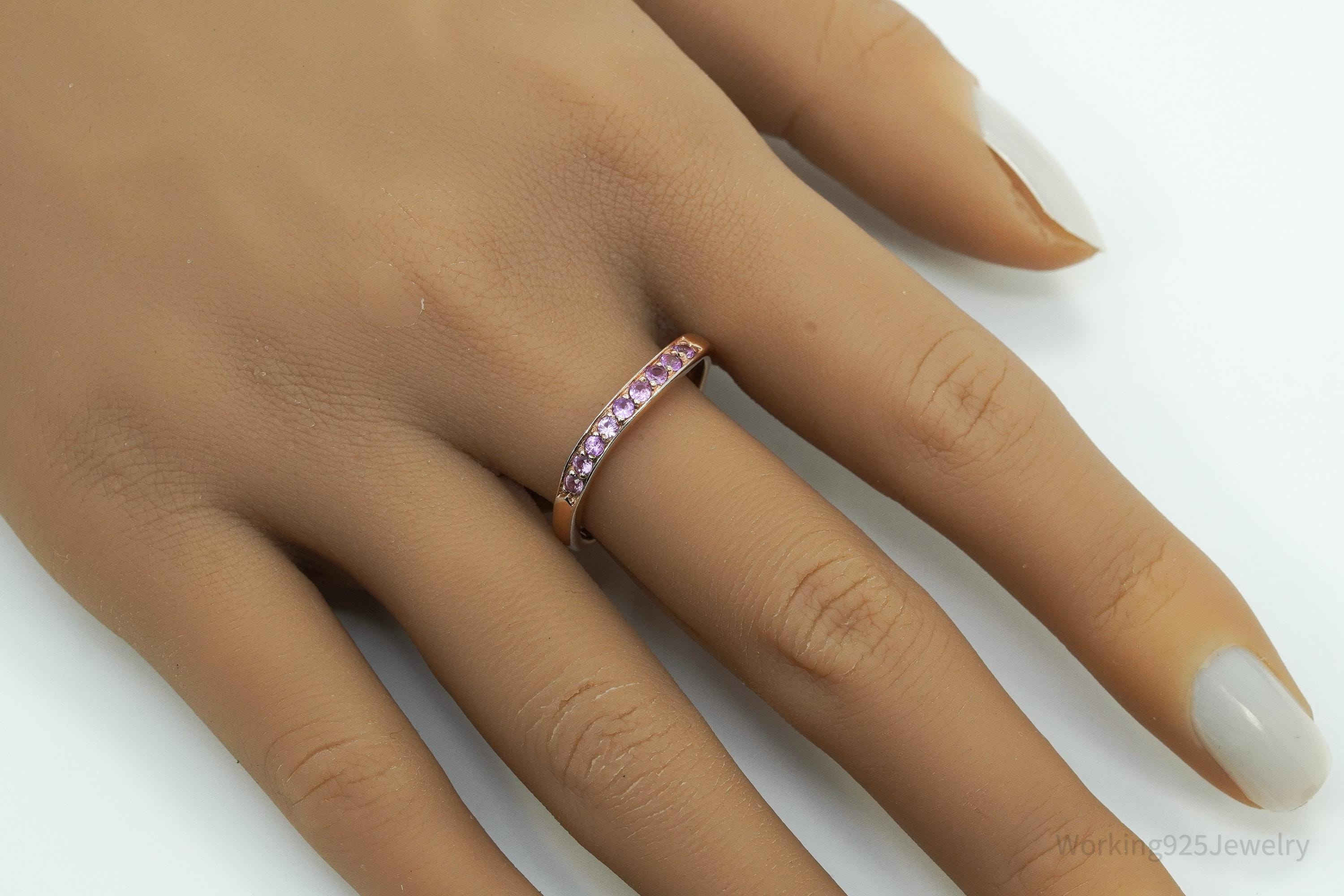 Vintage Ruby Rose Gold Vermeil Sterling Silver Ring - Size 10