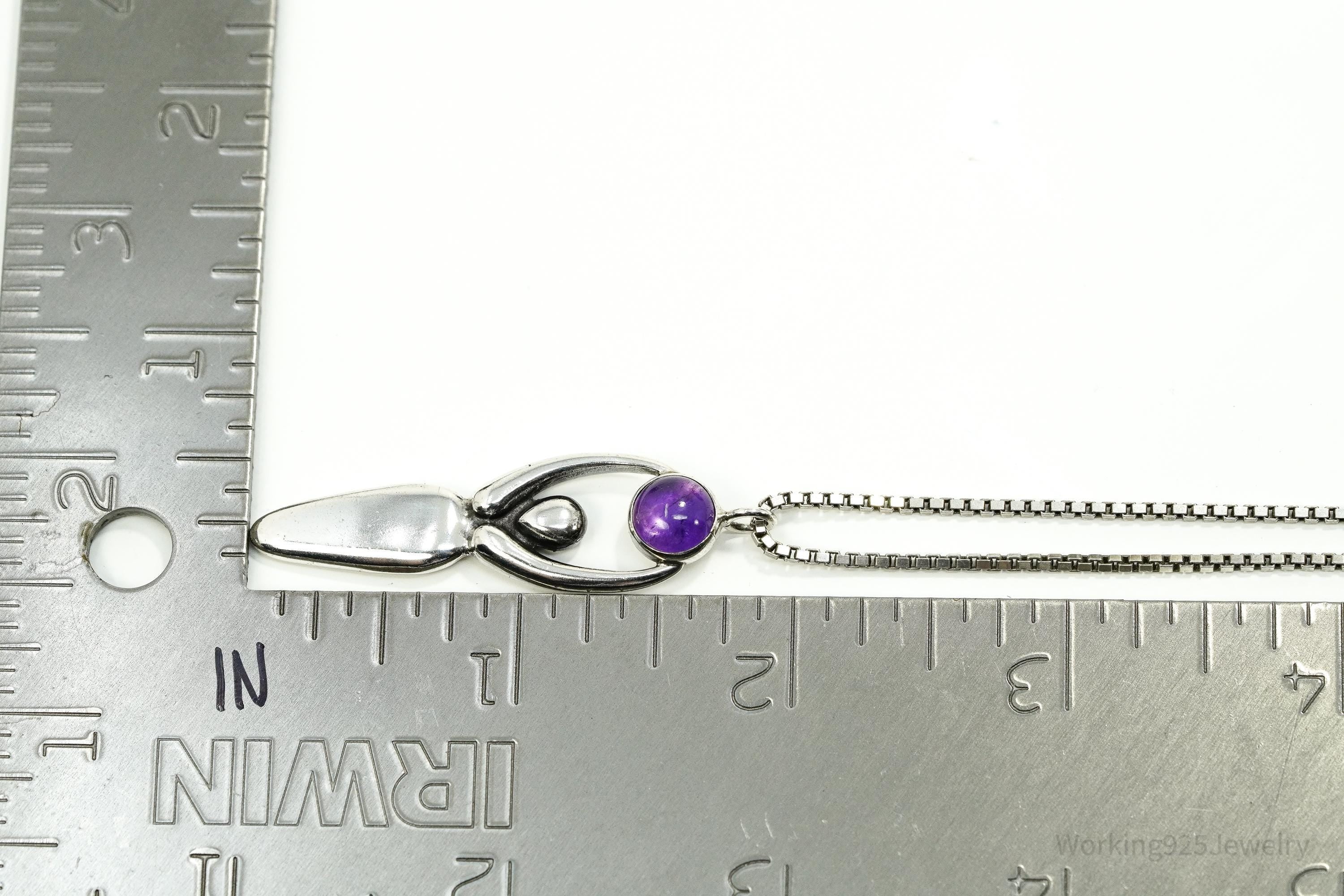 Vintage Amethyst Goddess Sterling Silver Necklace 22"