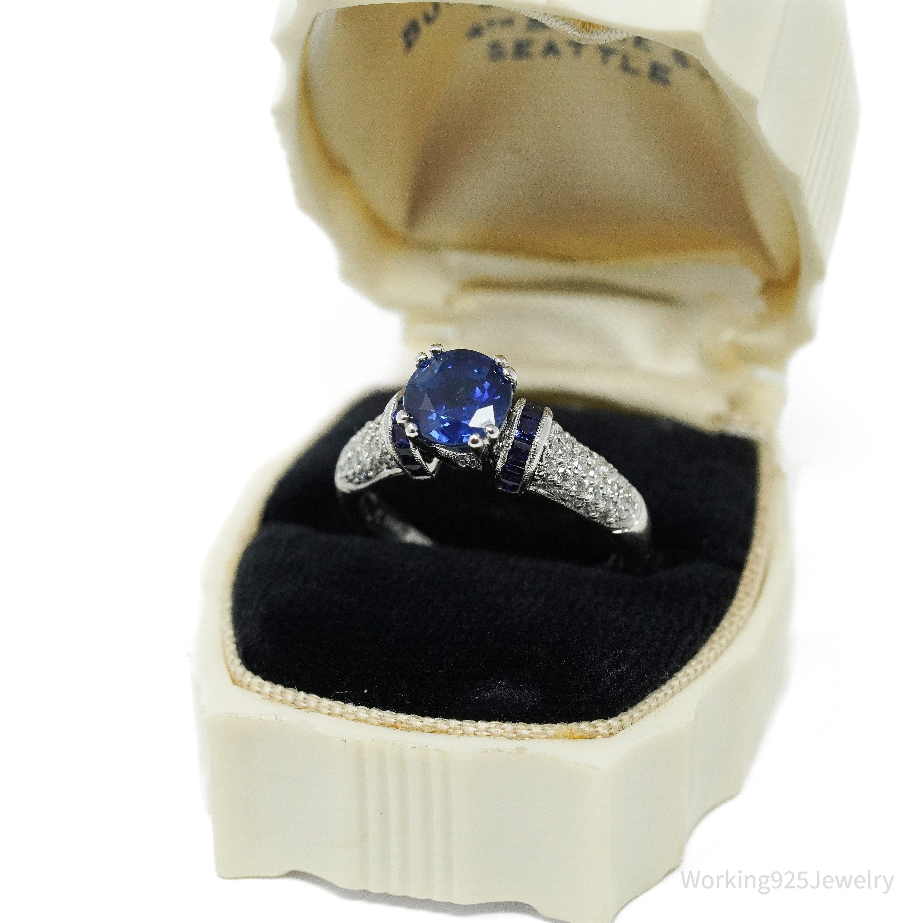18K White Gold, Diamonds And Sapphire Ring Size - 6.75