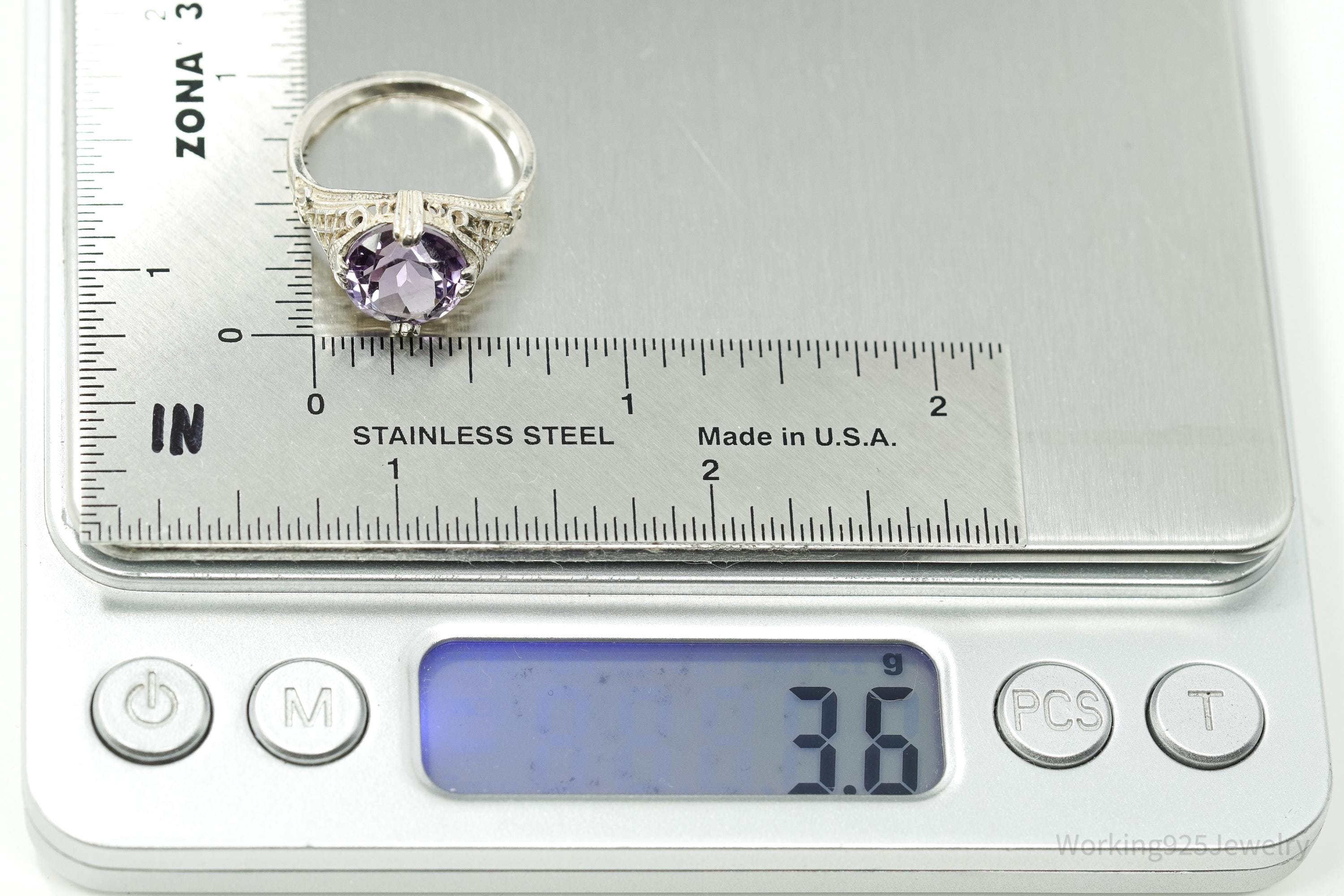 Vintage Amethyst Sterling Silver Ring - Size 7.75