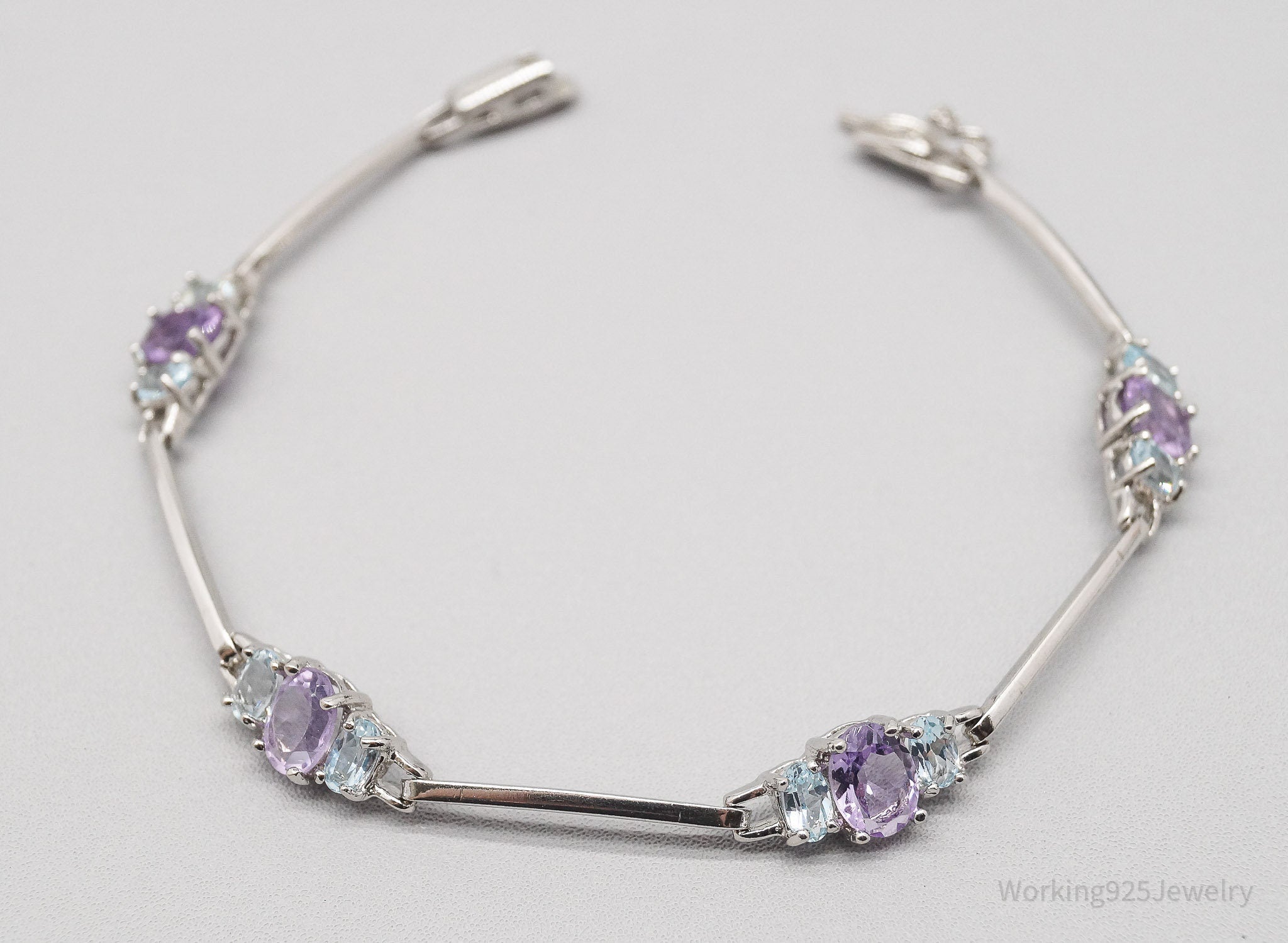 Vintage Designer DBJ Amethyst Blue Topaz Sterling Silver Bracelet