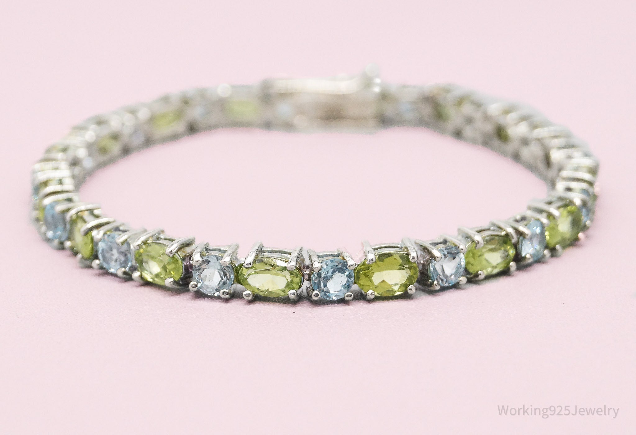 Vintage Designer DBJ Blue Topaz Peridot Sterling Silver Bracelet