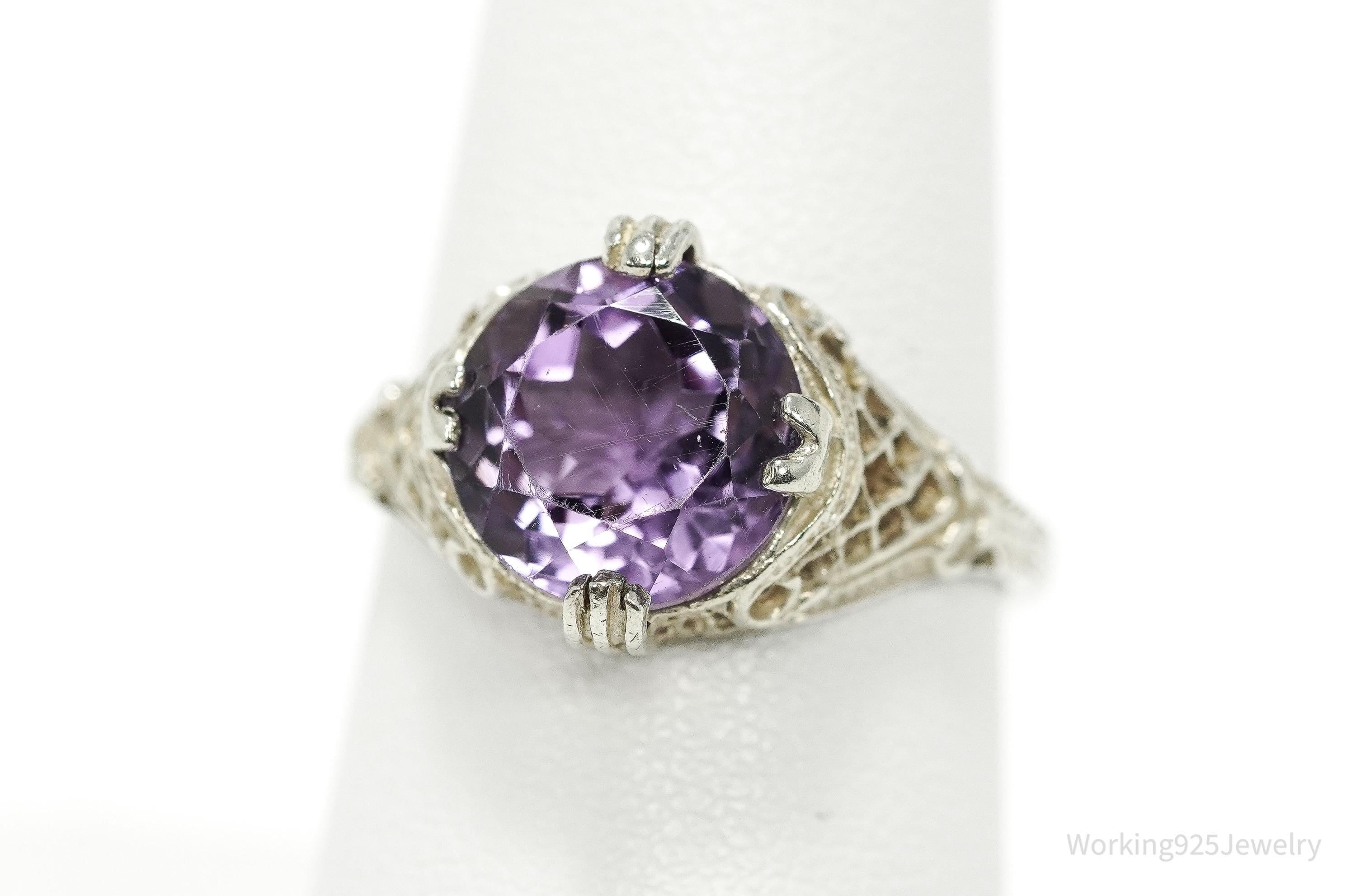Vintage Amethyst Sterling Silver Ring - Size 7.75