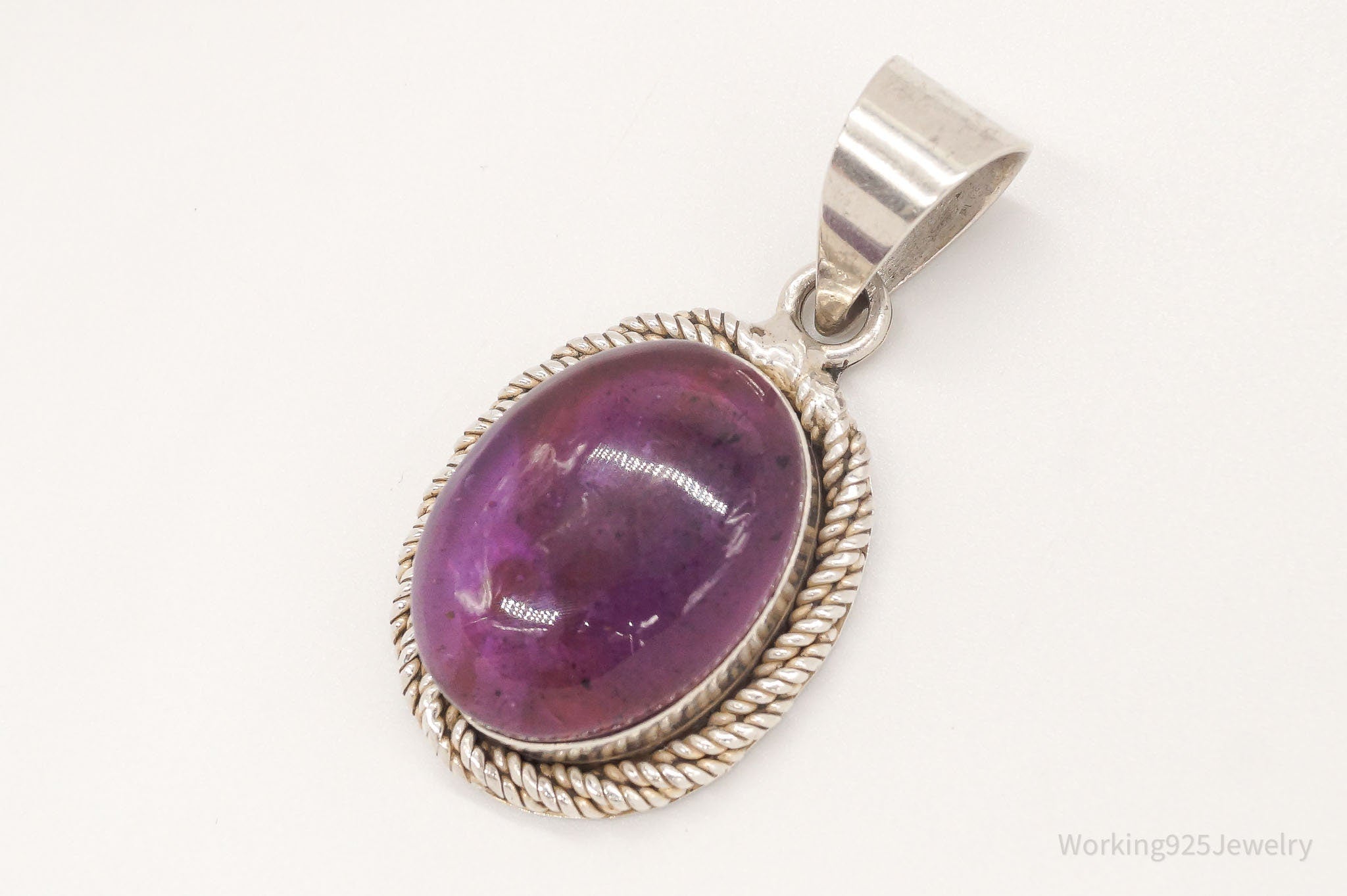 Vintage Large Amethyst Mexico Sterling Silver Pendant