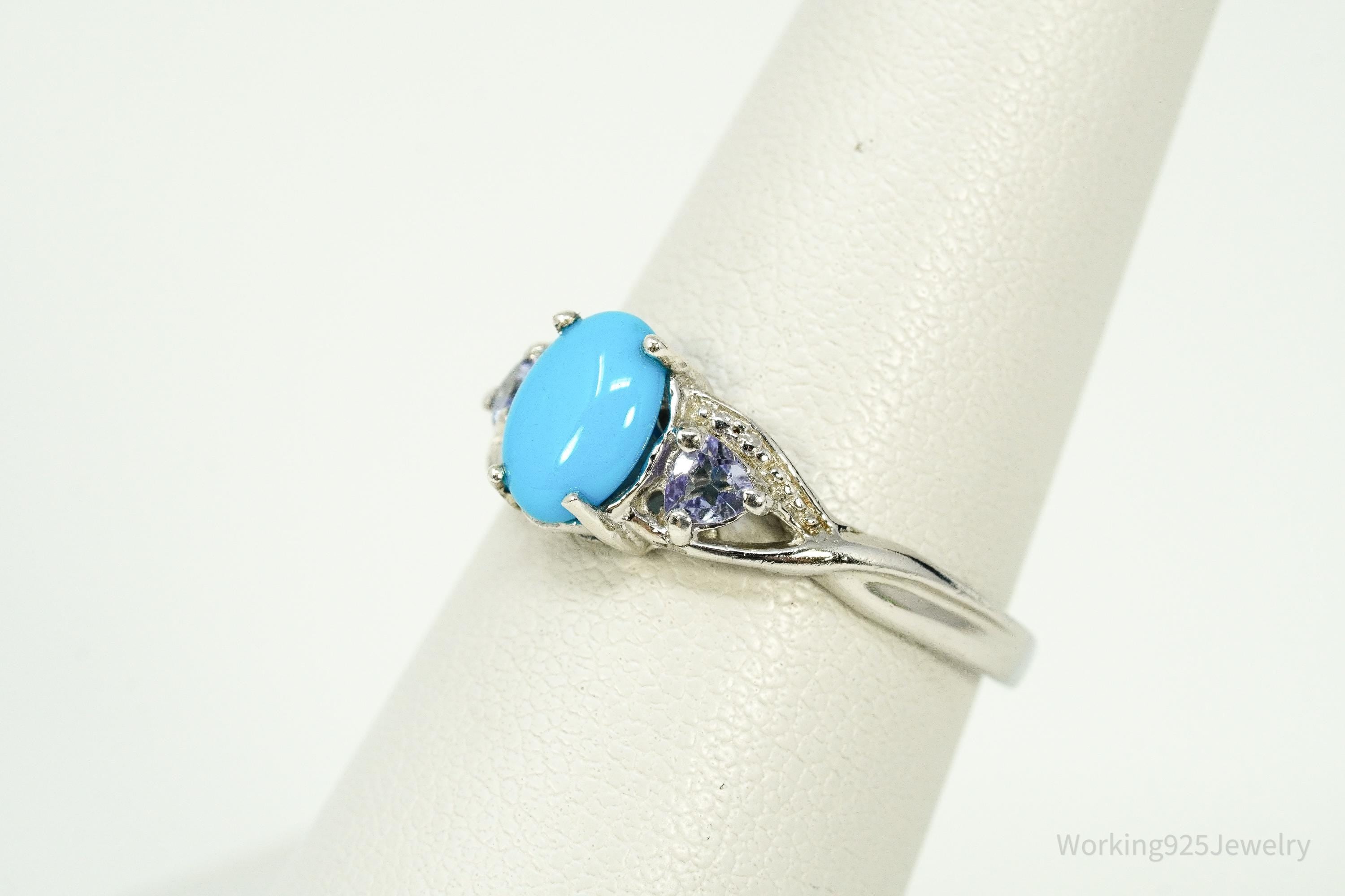 Vintage Blue Turquoise & Tanzanite Sterling Silver Ring - Size 7.25