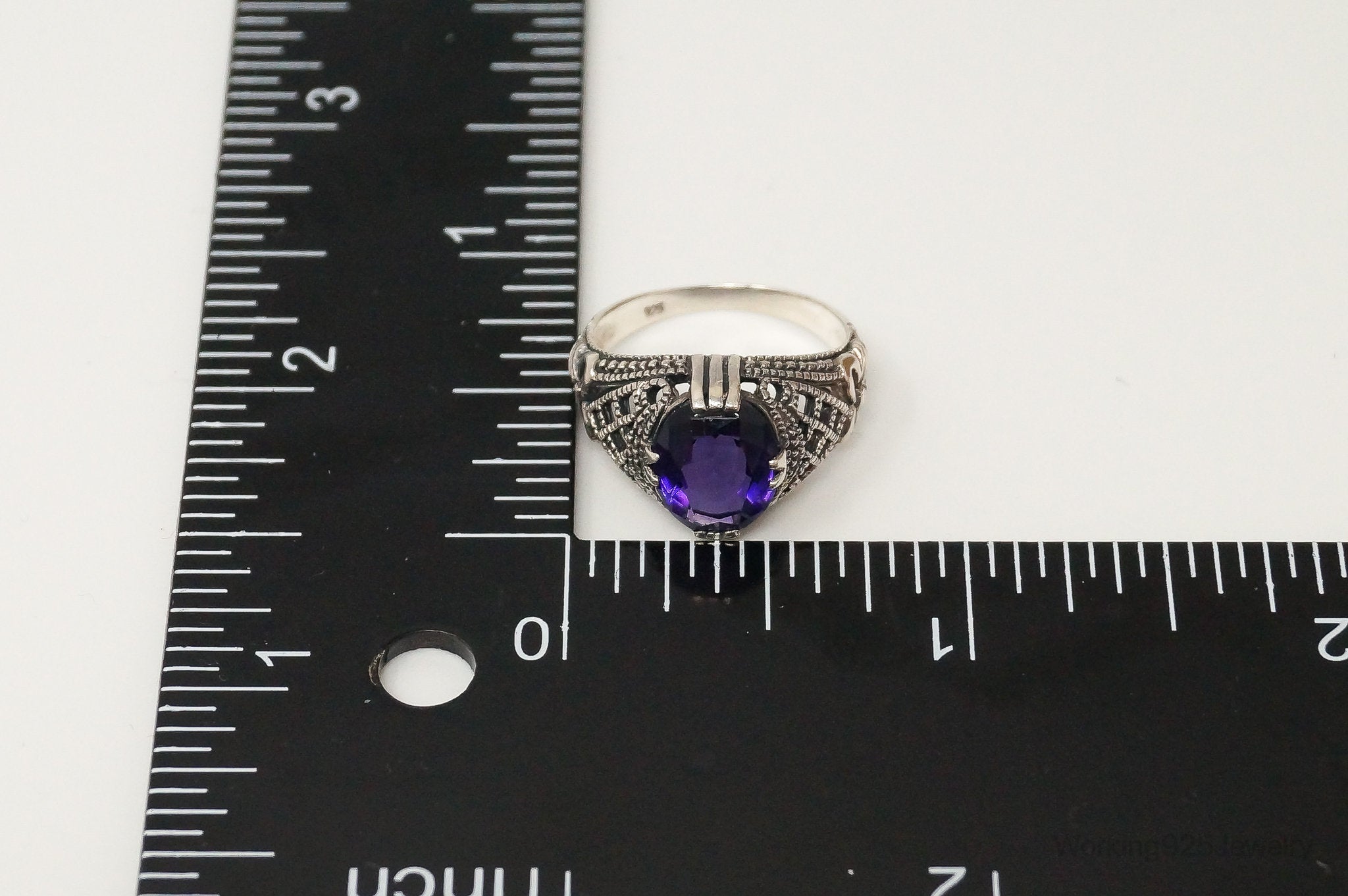 Vintage Large Amethyst Sterling Silver Art Deco Ring - Sz 5.75