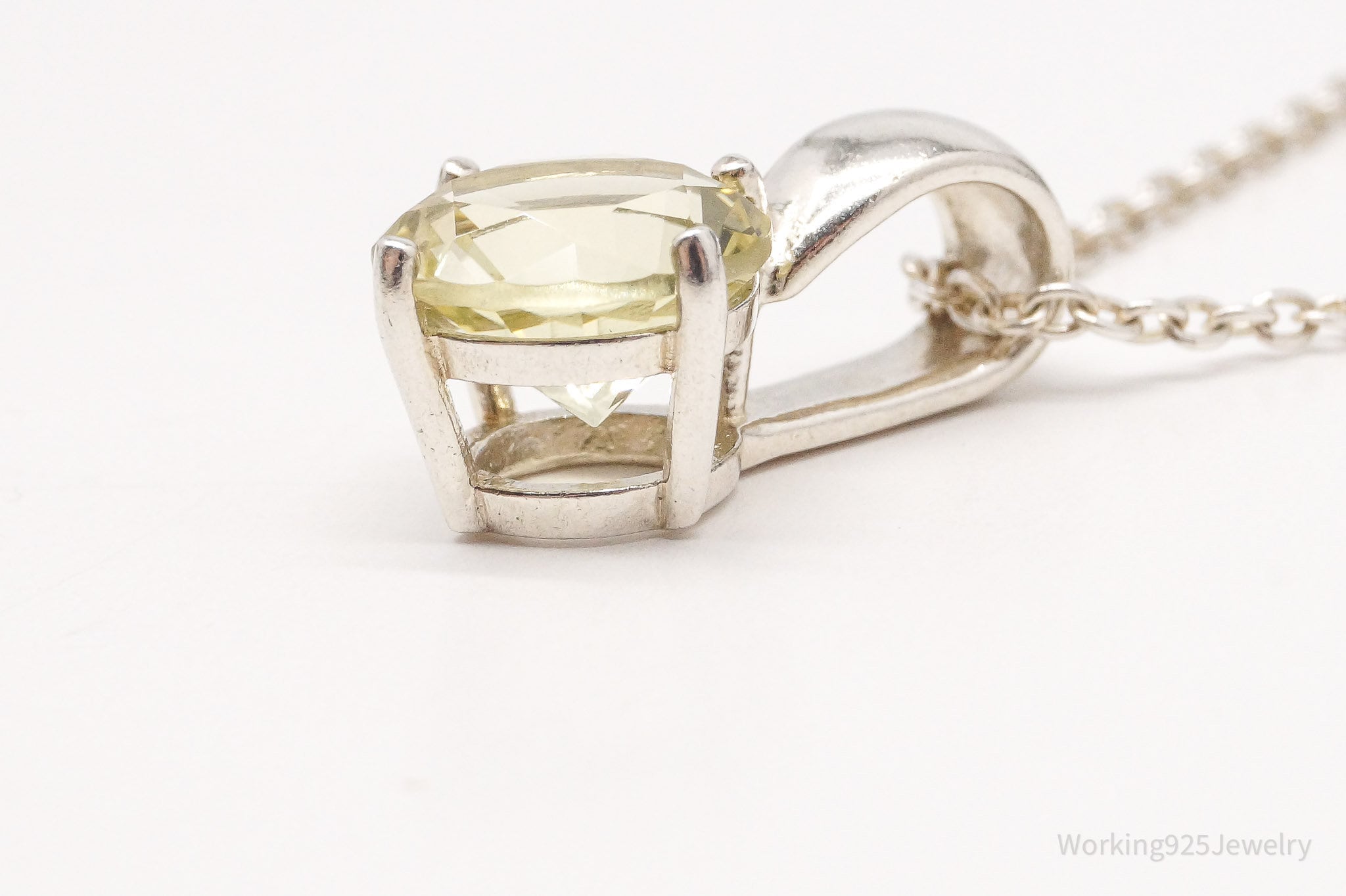 Vintage Lemon Quartz Sterling Silver Necklace 18"