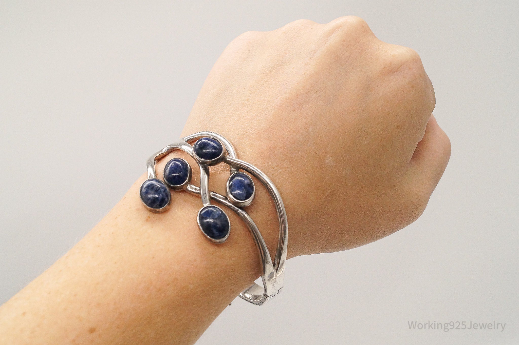 Vintage Mexico Modernist JGL Sodalite Sterling Silver Bracelet