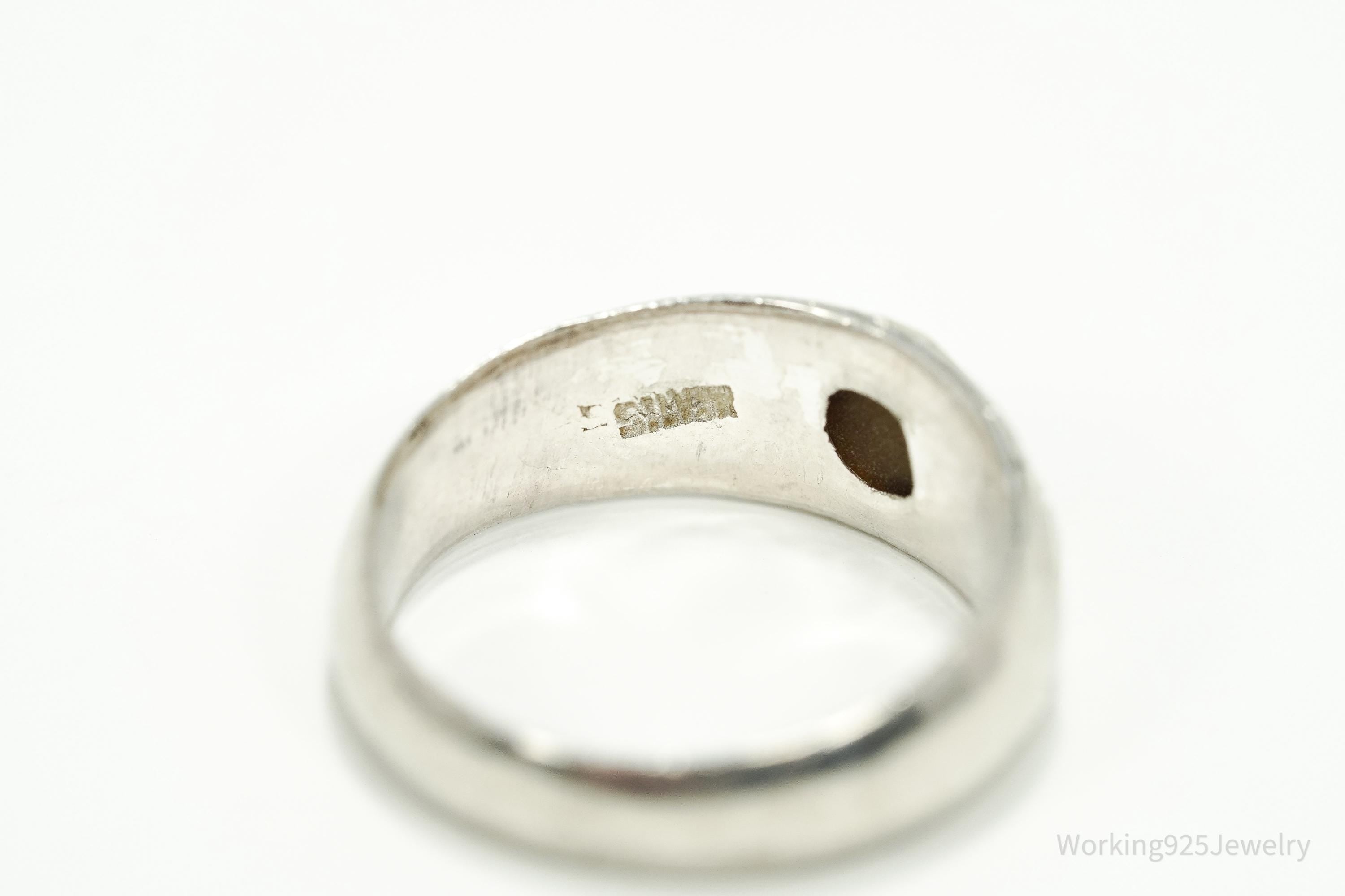 Antique Vintage Tigers Eye Gold Wash Silver Ring - Size 6.25