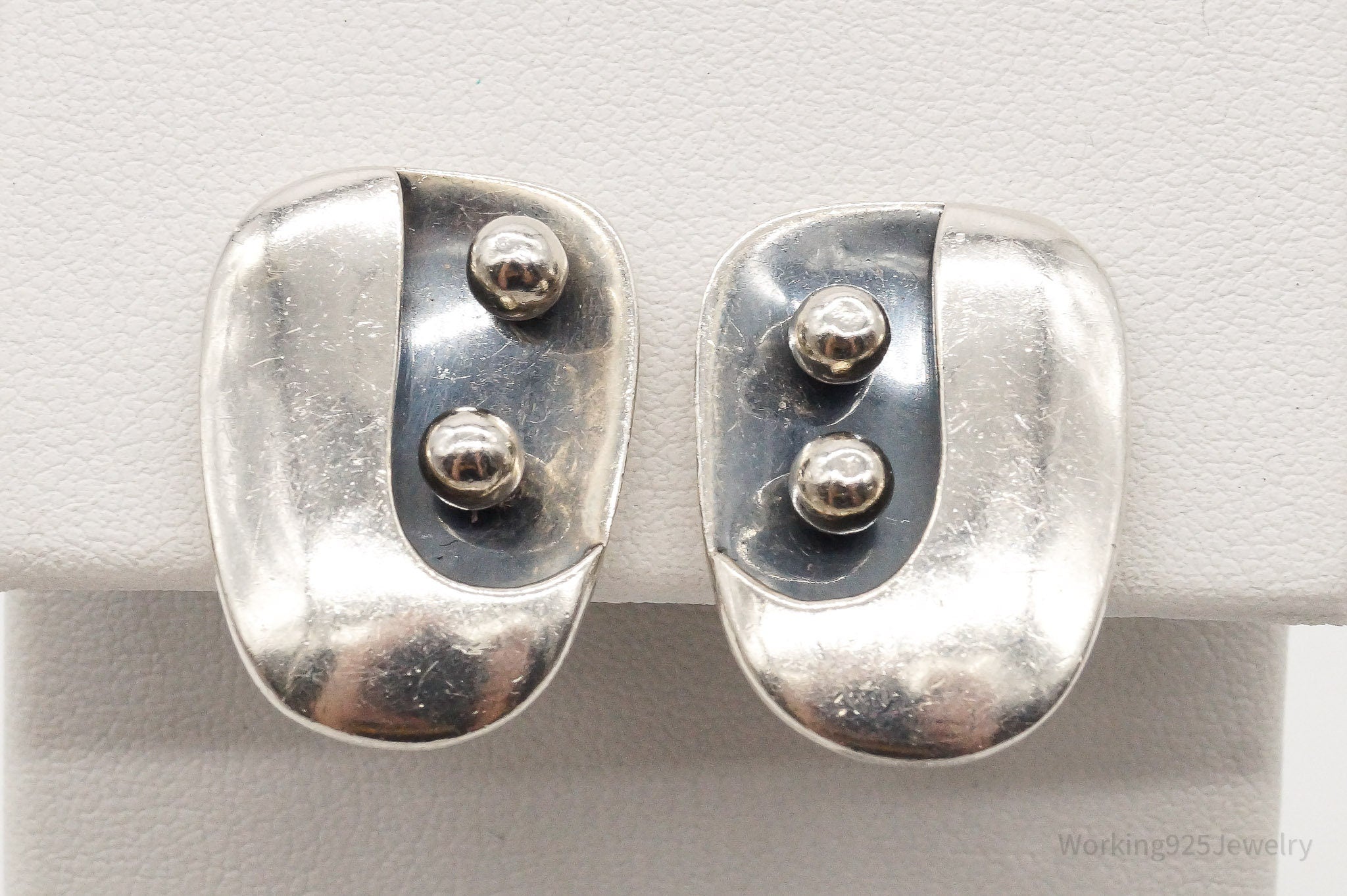 Vintage Mexico Modernist Sterling Silver Screw Back Earrings