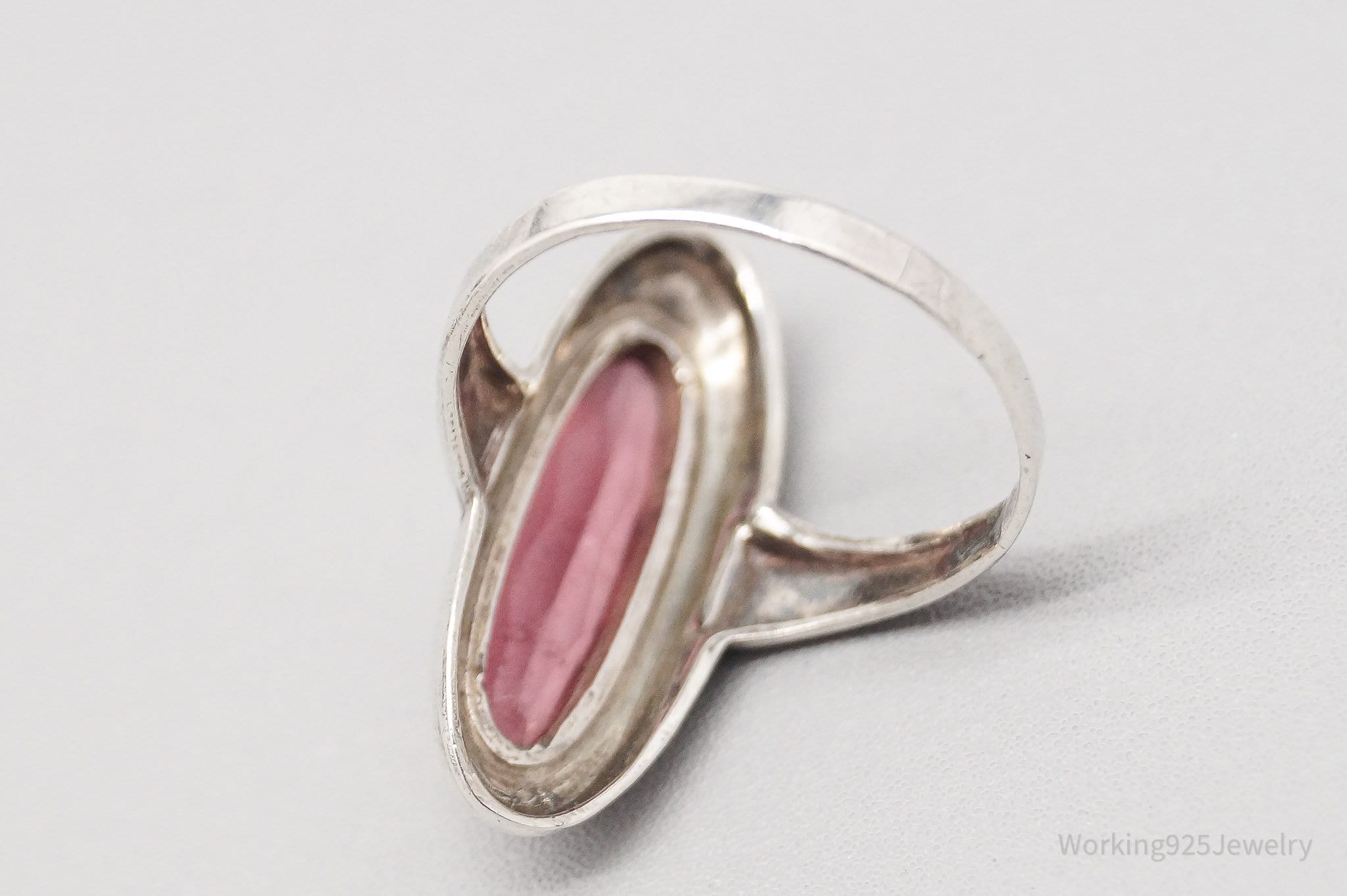 Antique Pink Glass 835 Silver Ring - Size 7.5