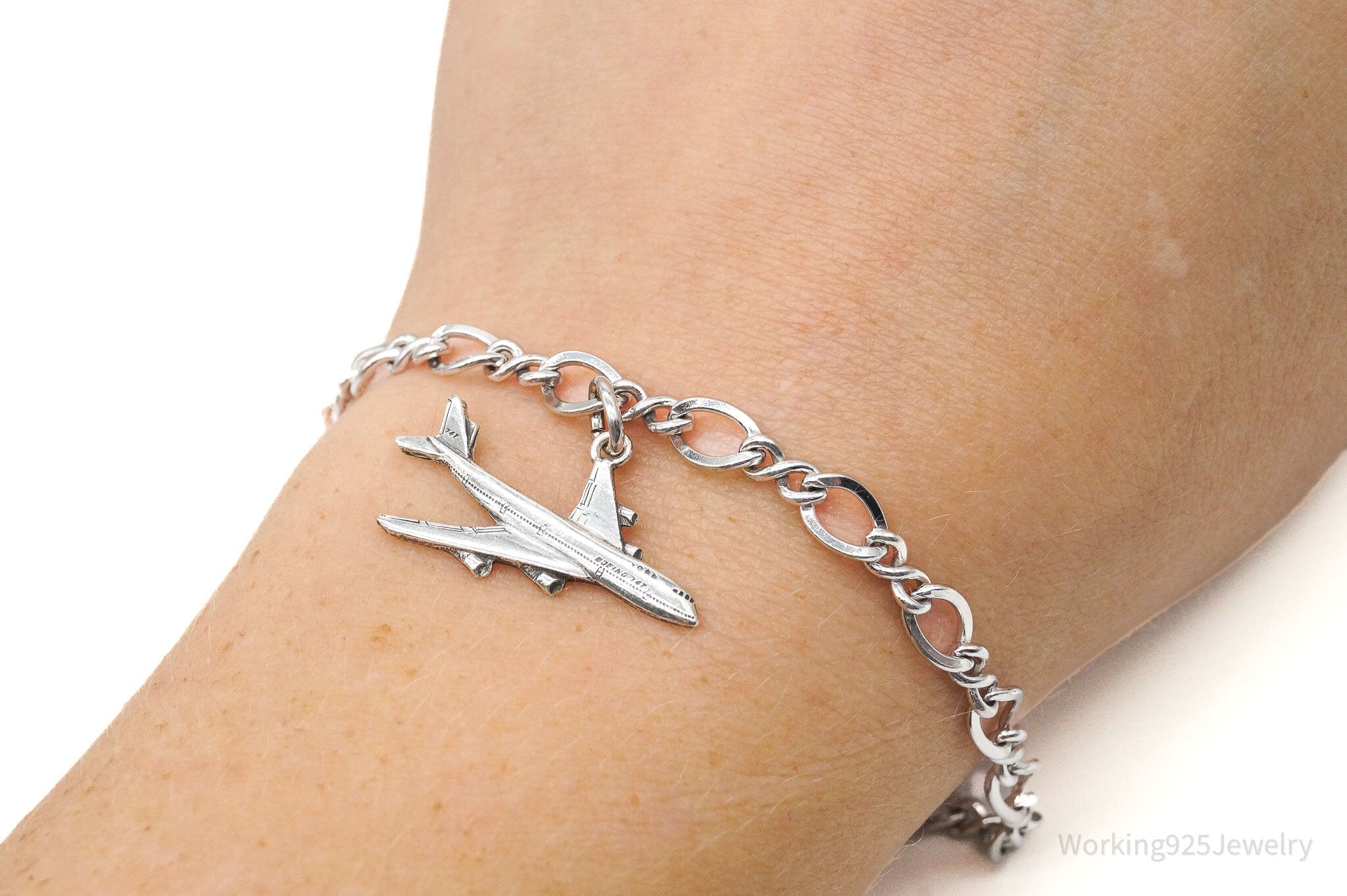 Vintage "Boeing 747" Charm Sterling Silver Bracelet