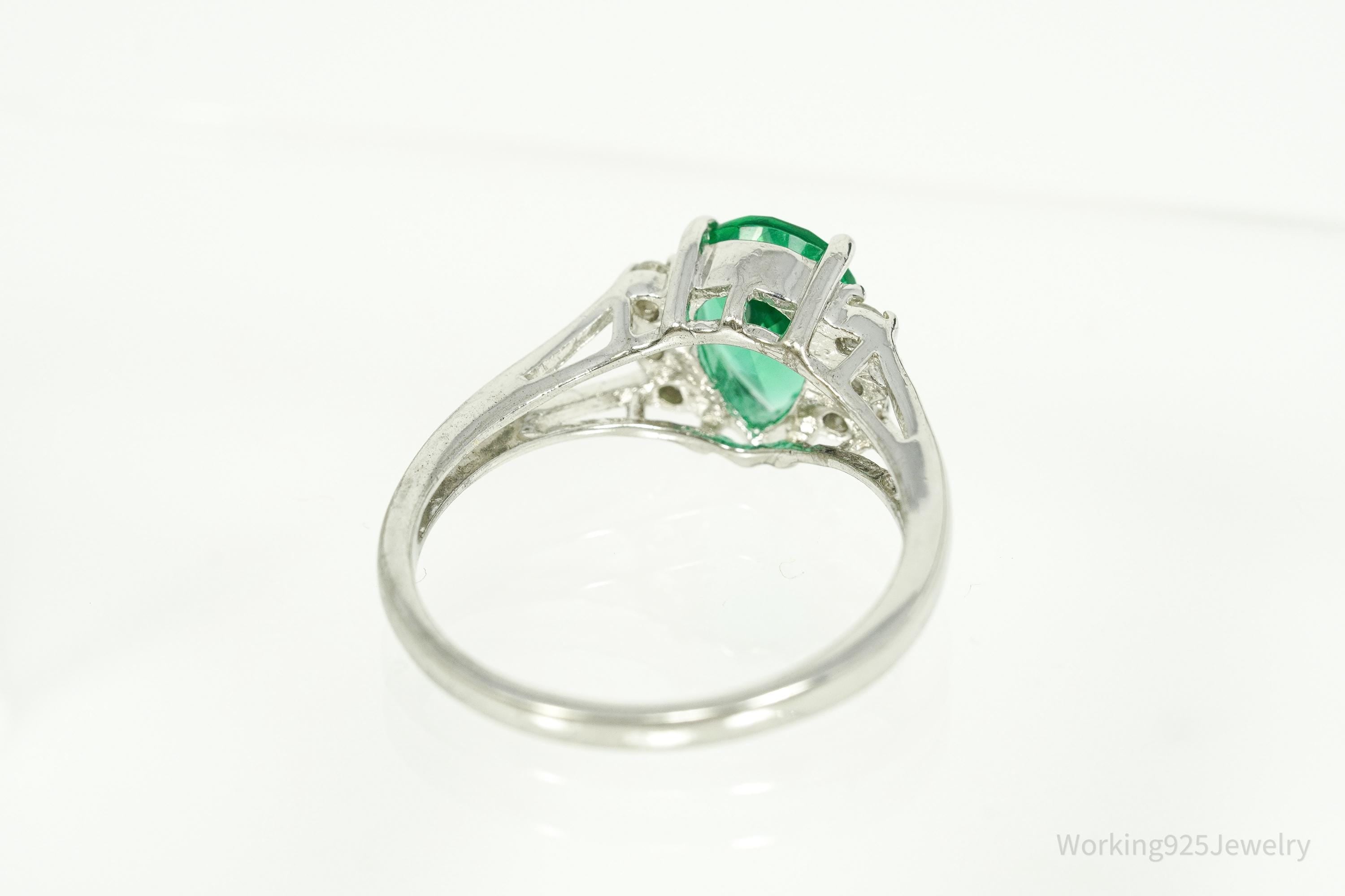 Vintage Faux Emerald Cubic Zirconia Sterling Silver Ring - Size 9.25