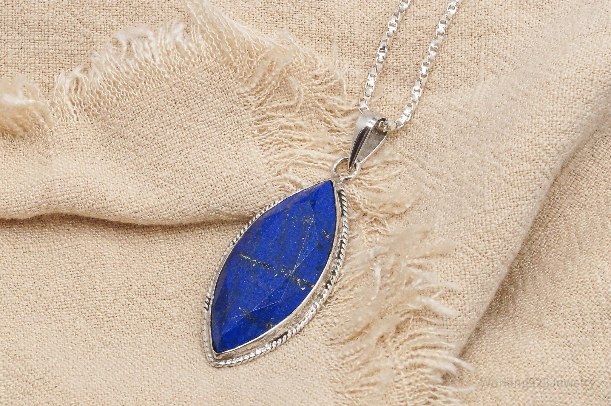 Vintage Lapis Lazuli Sterling Silver Necklace 24"