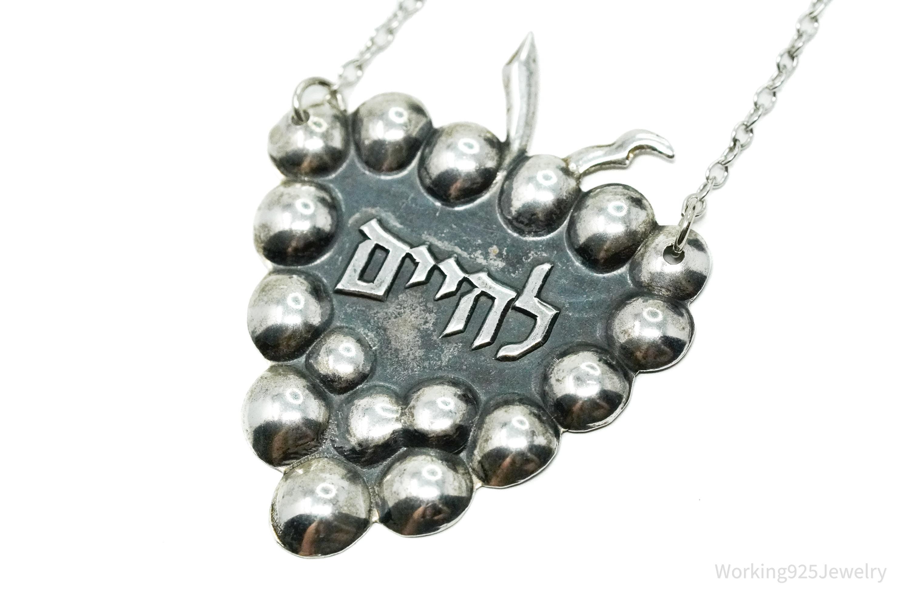 Vintage L'Chaim "To Life" Sterling Silver Wine Decanter Liquor Bottle Tag Label