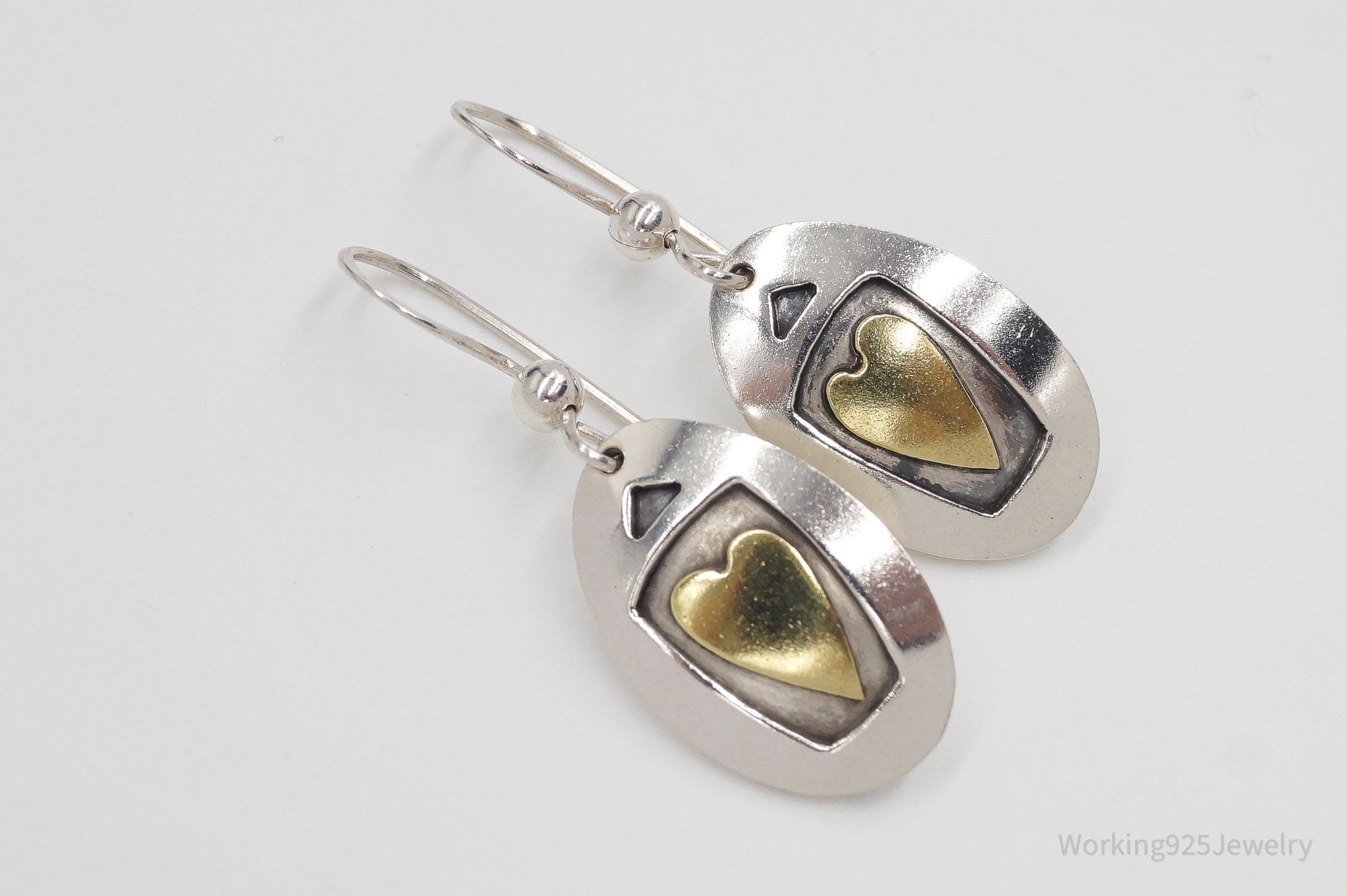 Vintage Mexico Designer Gold Vermeil Hearts Sterling Silver Earrings