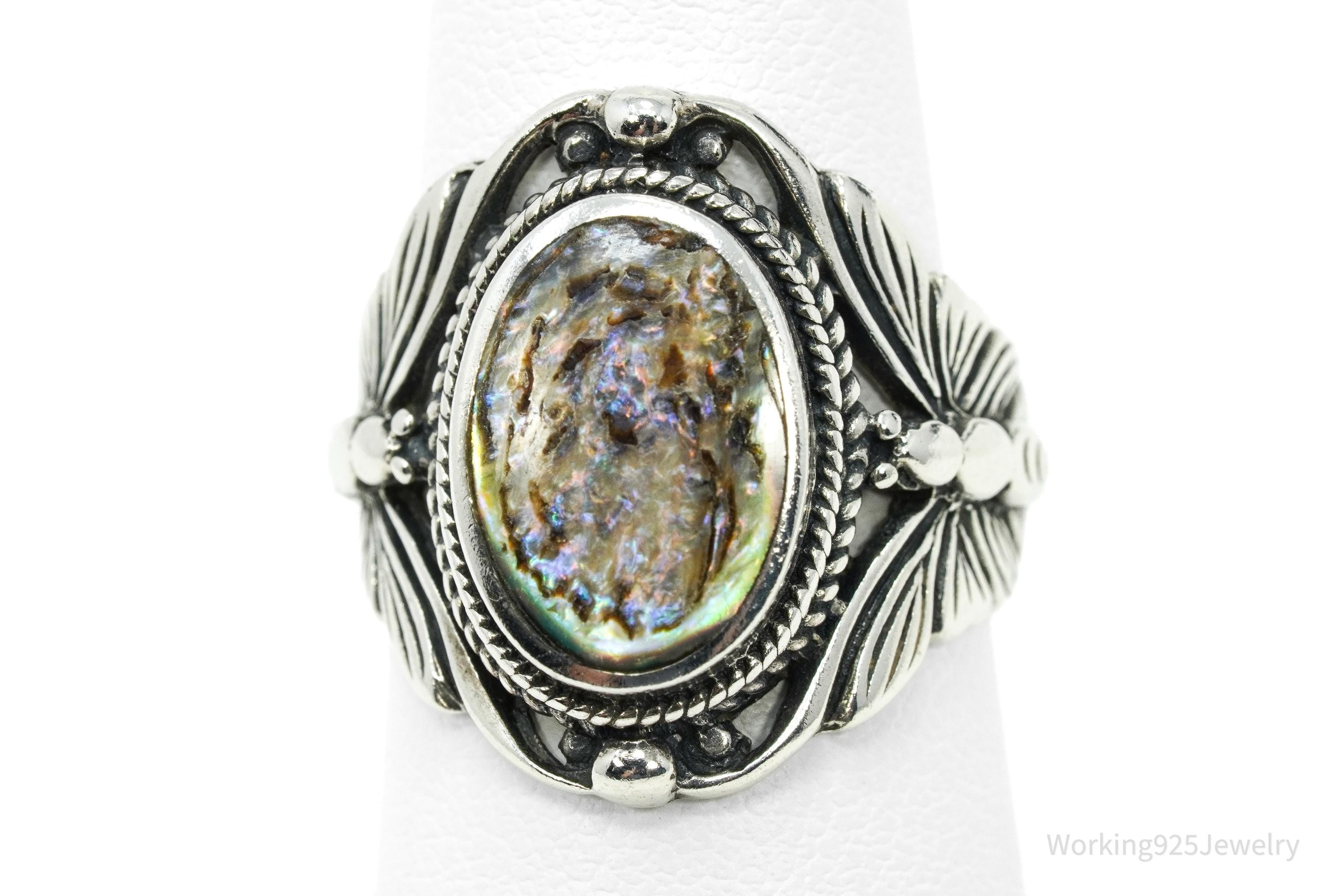 Vintage Paua Abalone Shell Sterling Silver Ring - Size 6.75