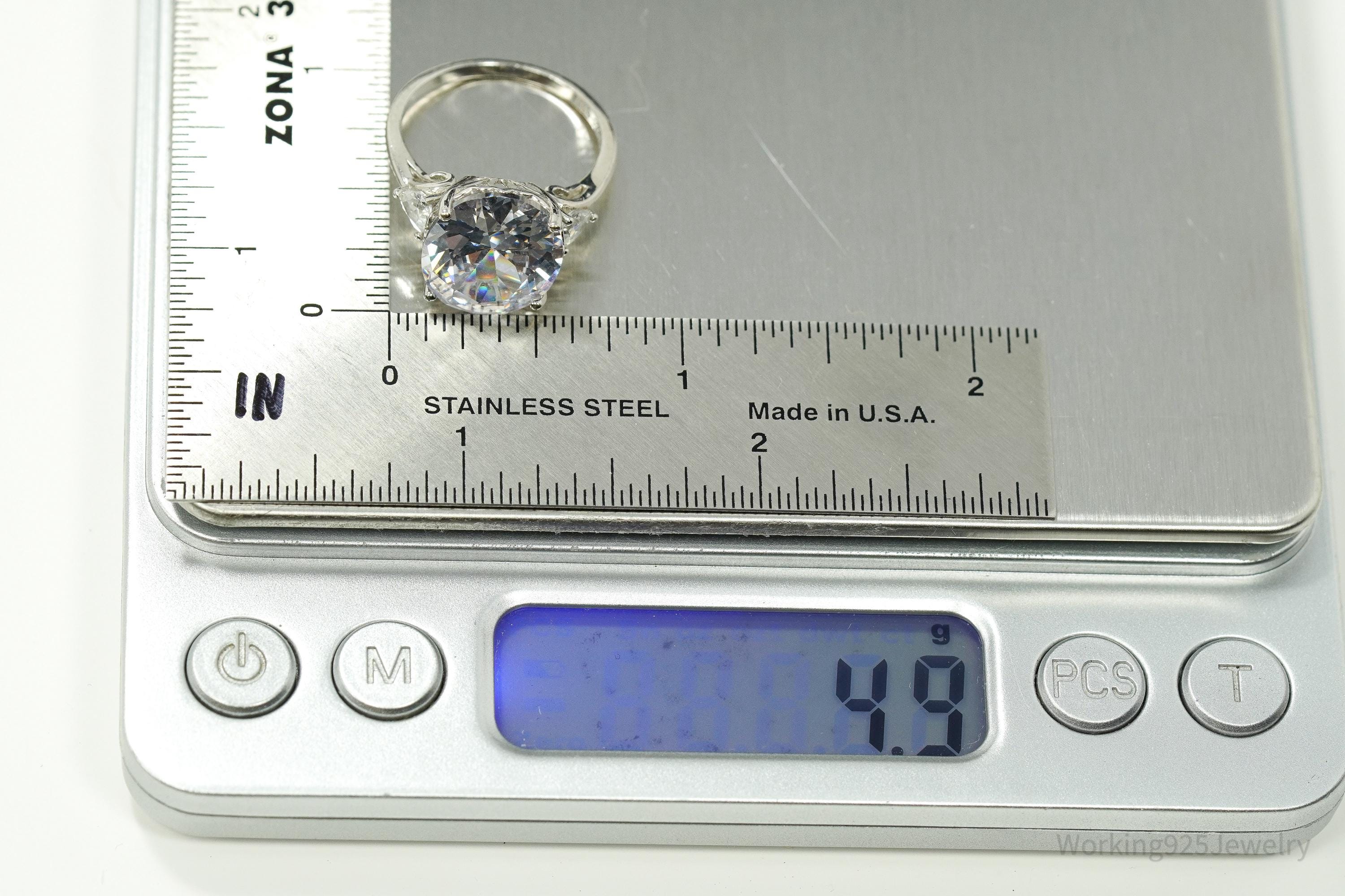 Vintage DBJ Large Cubic Zirconia Sterling Silver Ring - Size 7.25