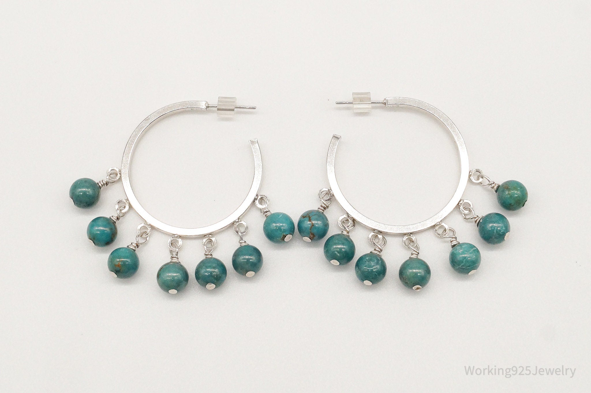 Vintage Western Style Turquoise Sterling Silver Hoop Earrings