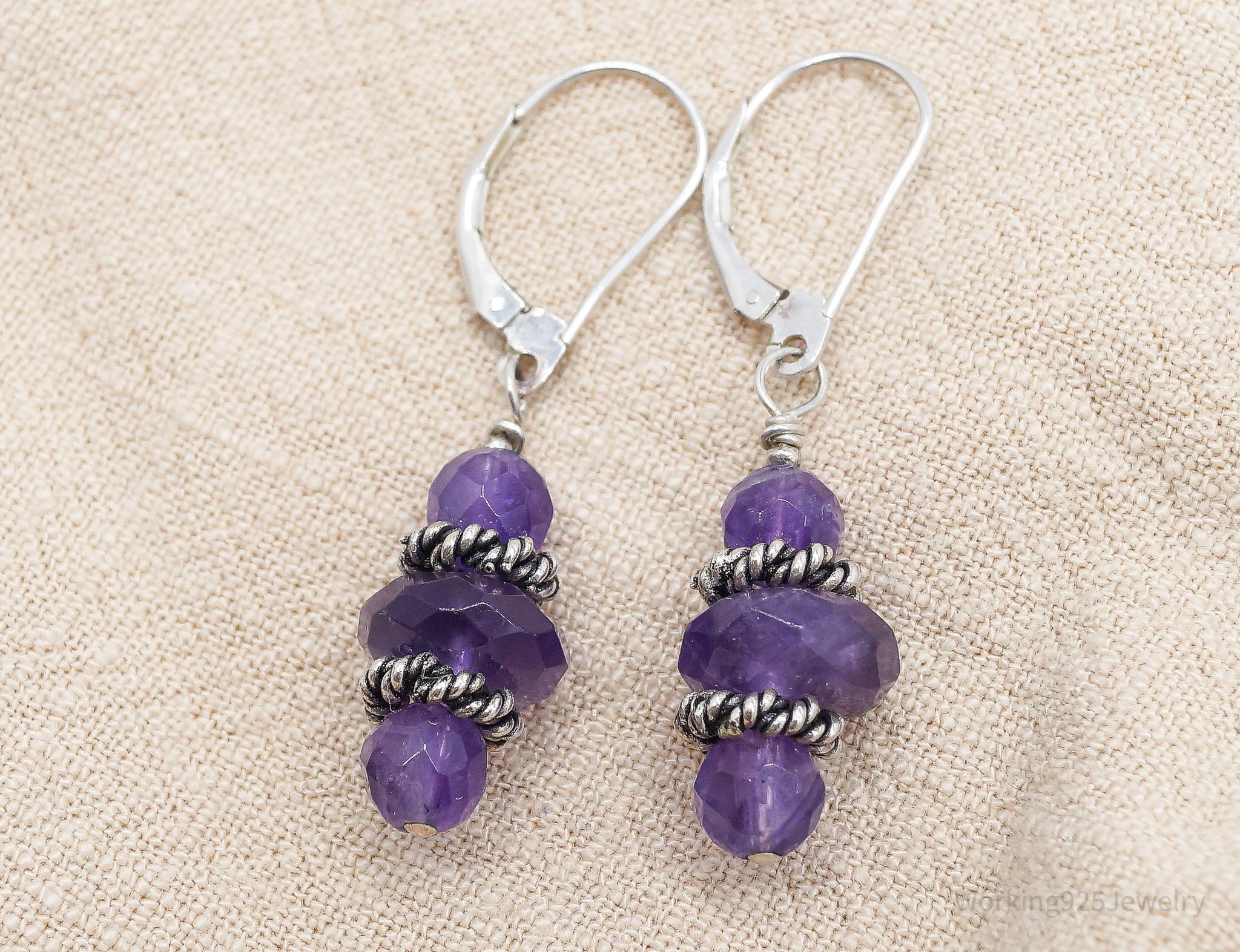 Vintage Amethyst Sterling Silver Dangle Earrings