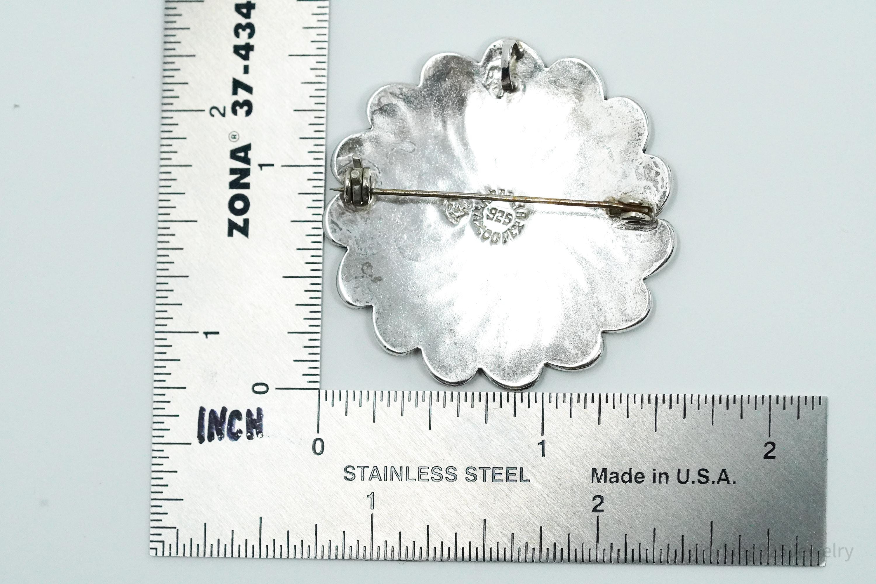 Large Vintage Mexican A Garcia Blue Stone Inlay Sterling Silver Brooch Pin Pendant