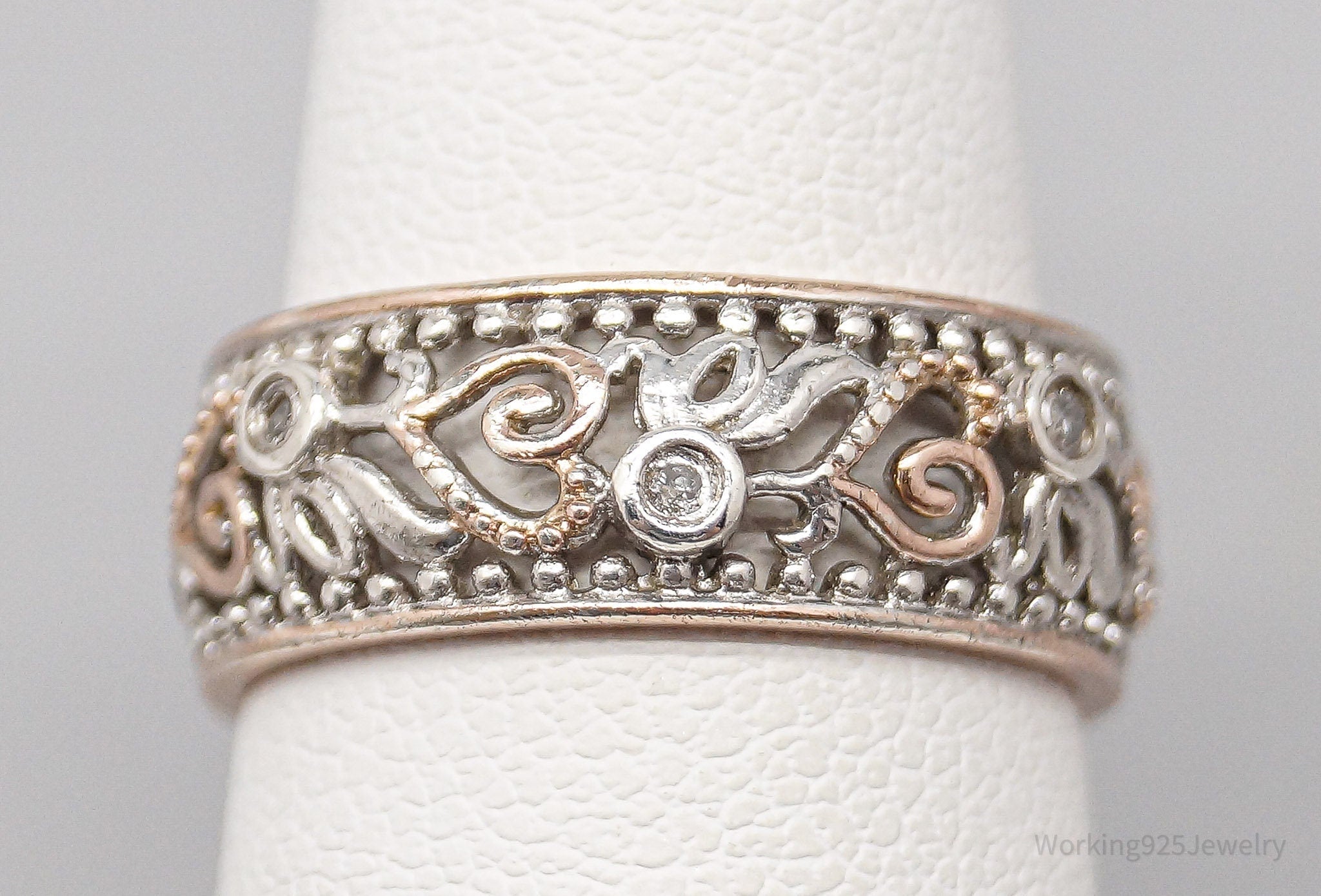 Vintage BGE Diamonds & Rose Gold Sterling Silver Ring - Size 6