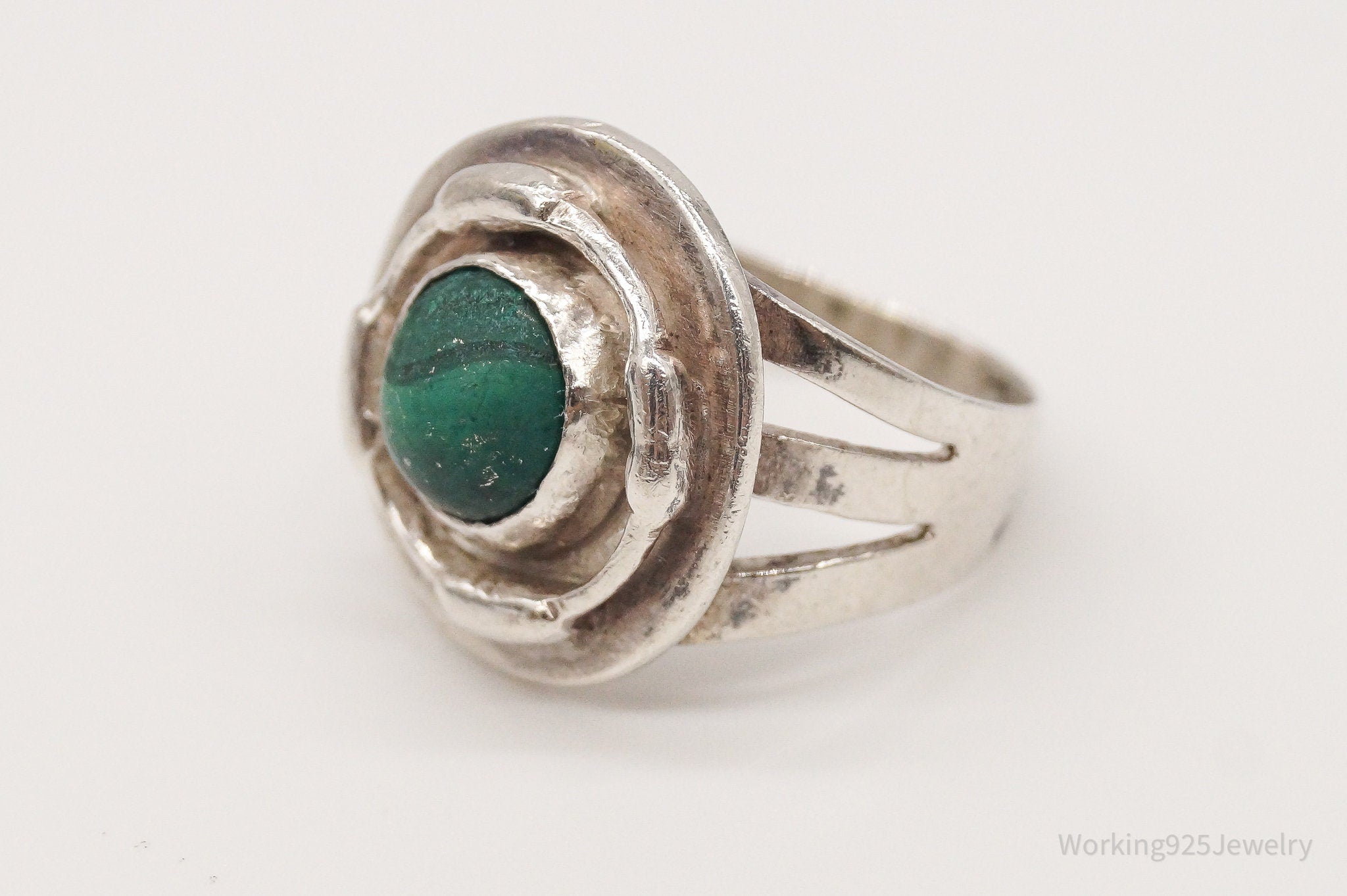 Vintage Malachite Sterling Silver Ring - Size 6.25