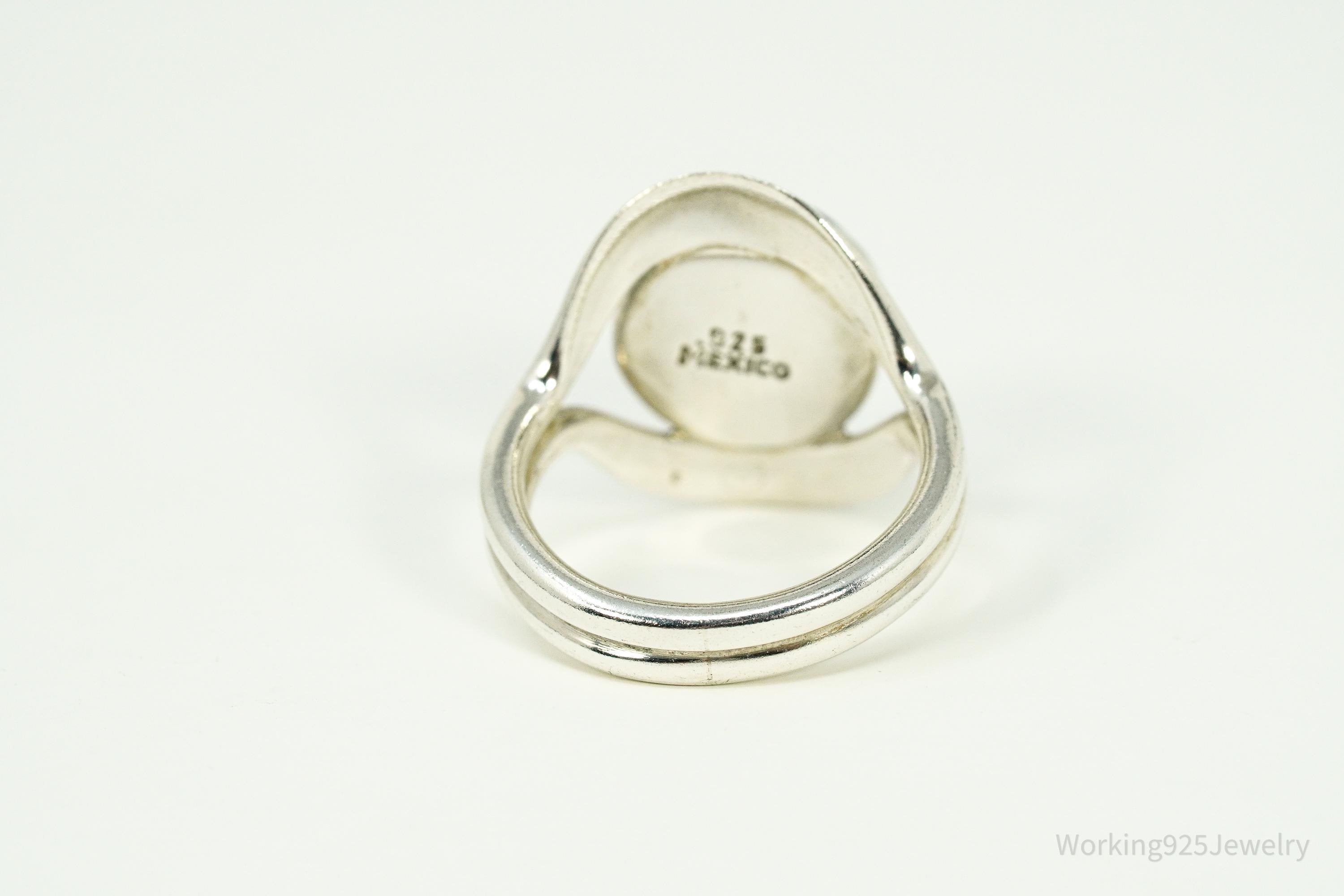 Vintage Mexico Lapis Lazuli Modernist Style Sterling Silver Ring Size 8.25