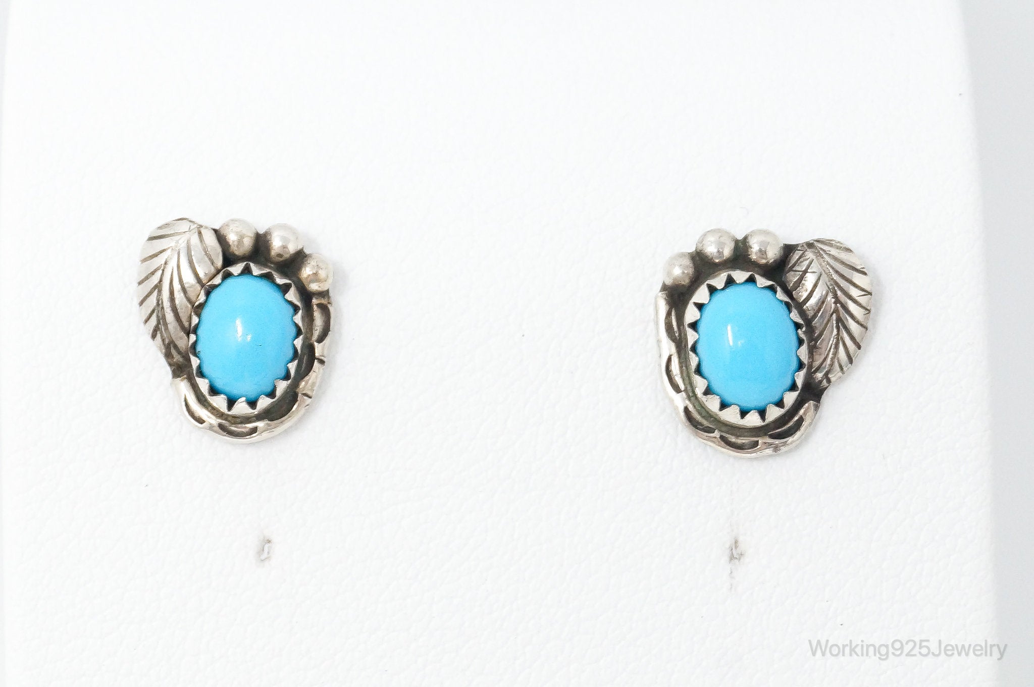 Vintage Native American CB Turquoise Sterling Silver Earrings