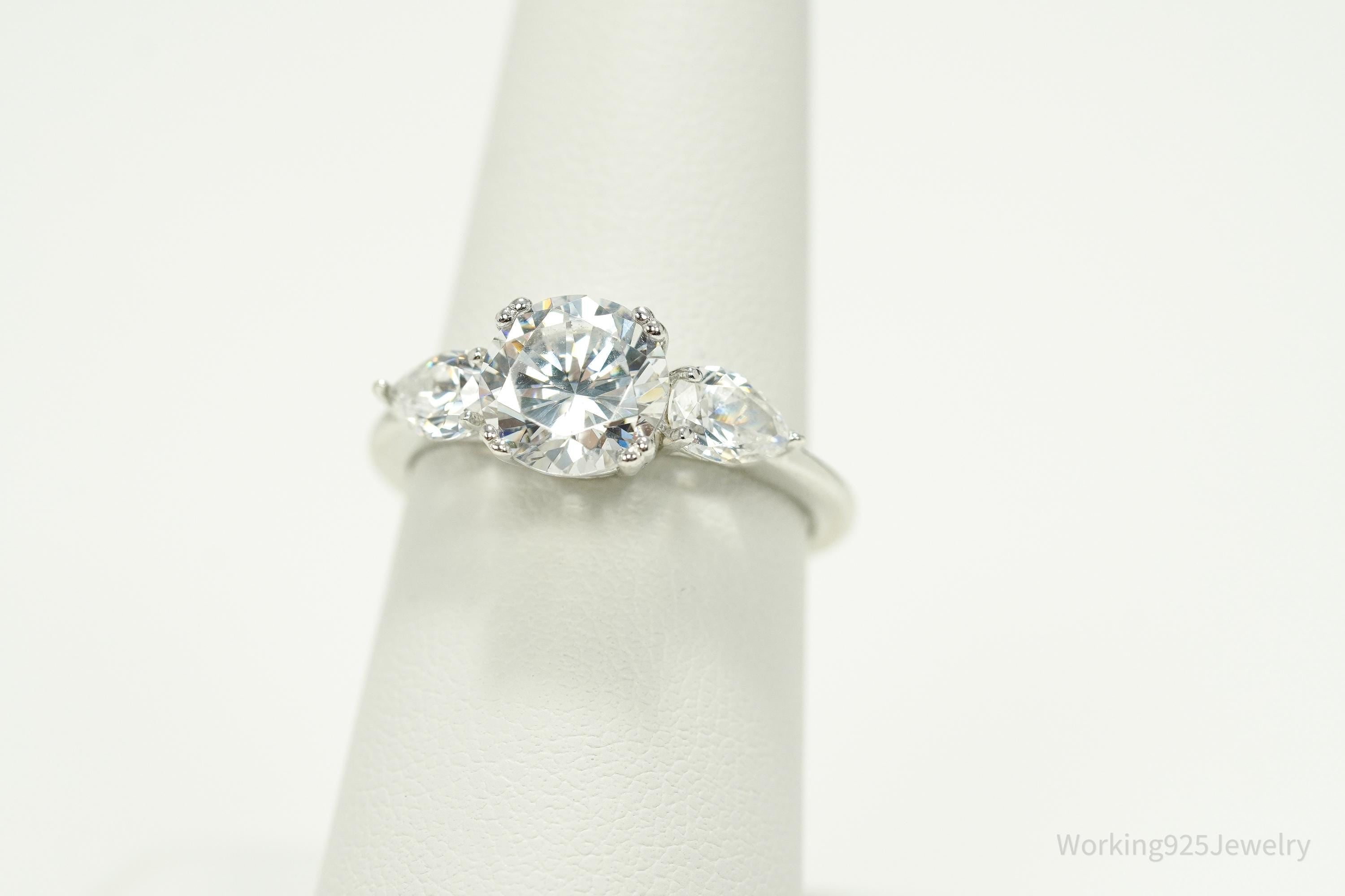 Vintage Cubic Zirconia Platinum Clad Sterling Silver Ring - Size 7.25