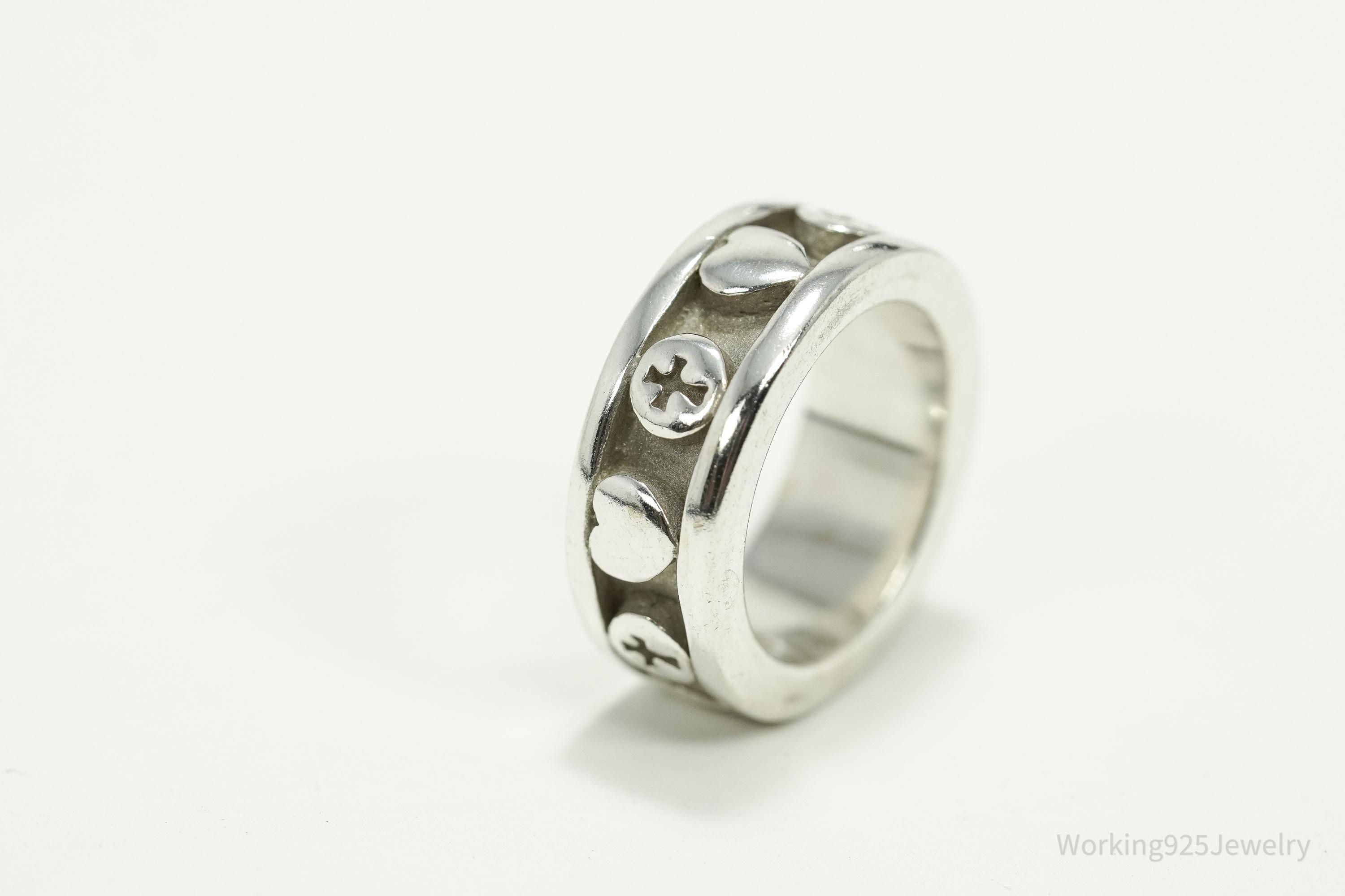 Vintage BSD Hearts & Crosses Sterling Silver Ring - Size 6