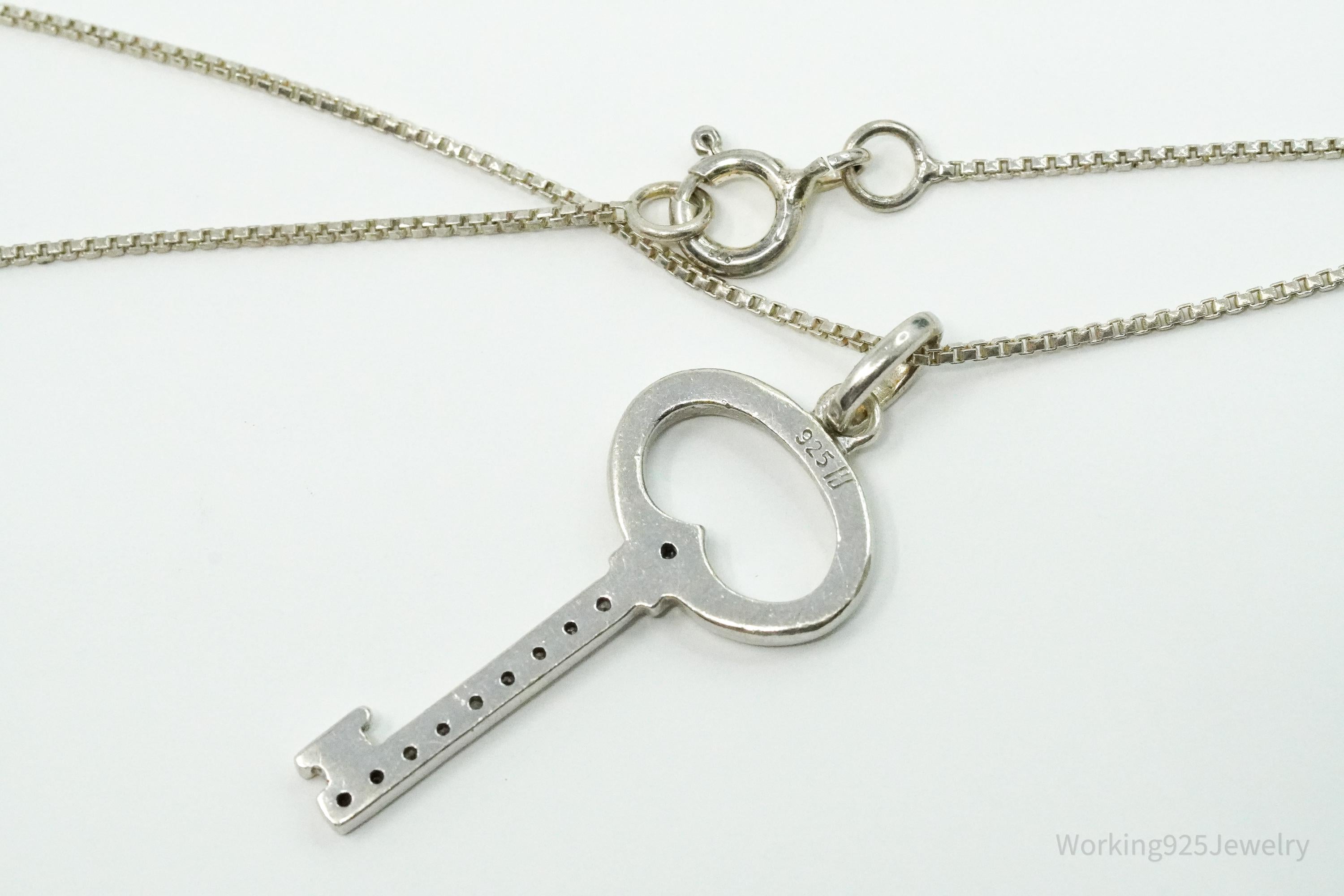 Vintage Diamond "Key To My Heart" Sterling Silver Necklace 19"