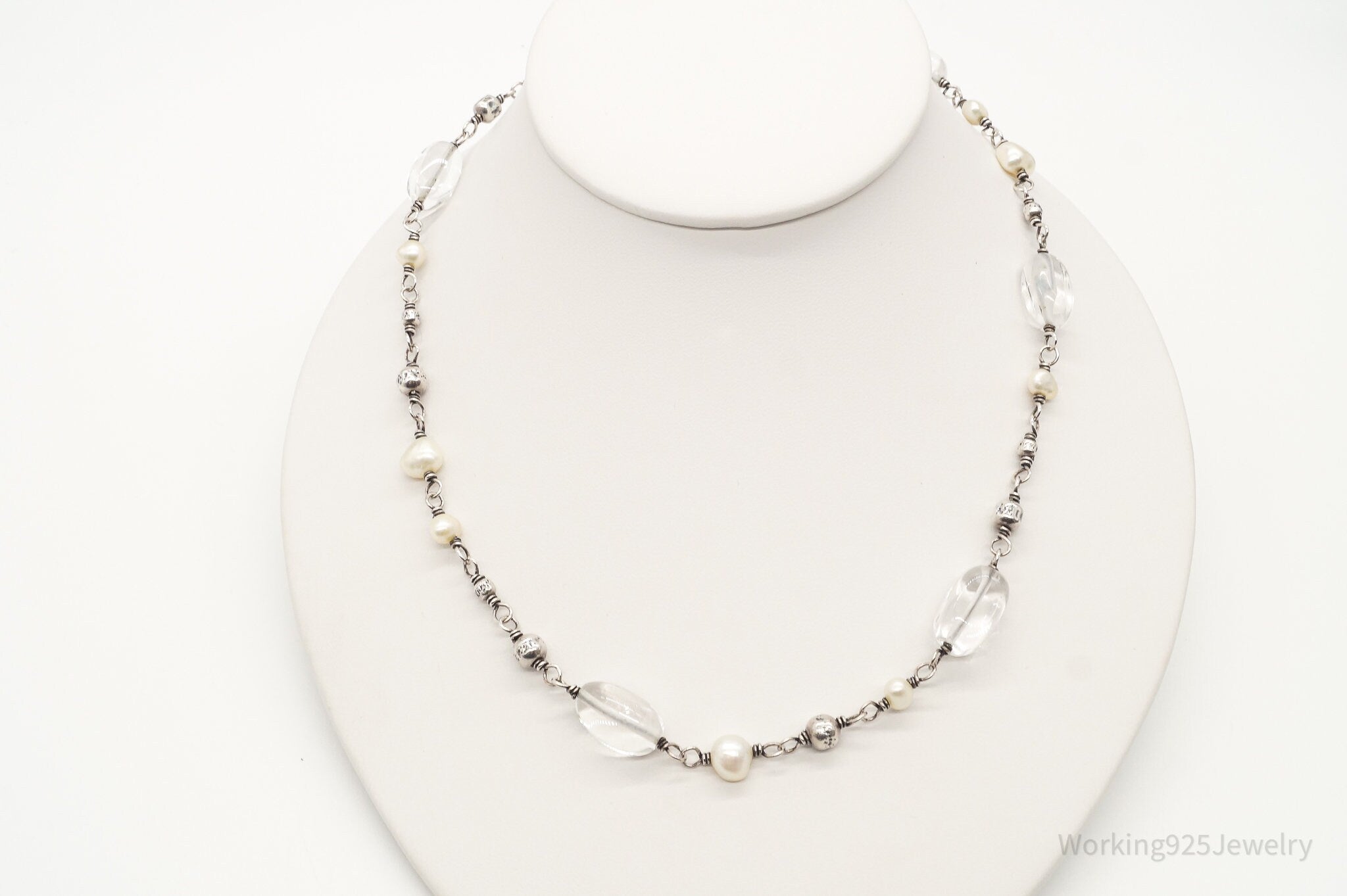 Vintage Retired Silpada Pearl Crystal Quartz Sterling Silver Necklace