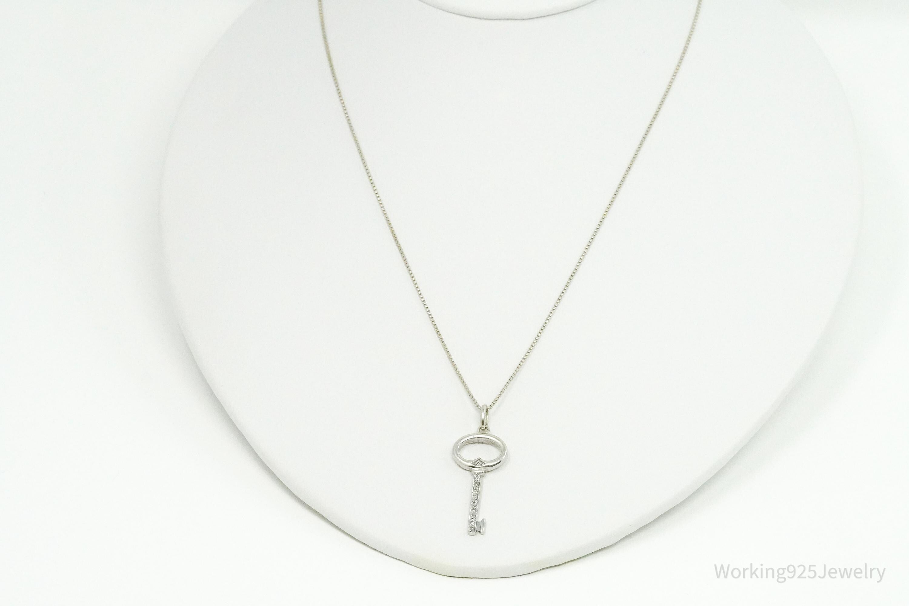 Vintage Diamond "Key To My Heart" Sterling Silver Necklace 19"