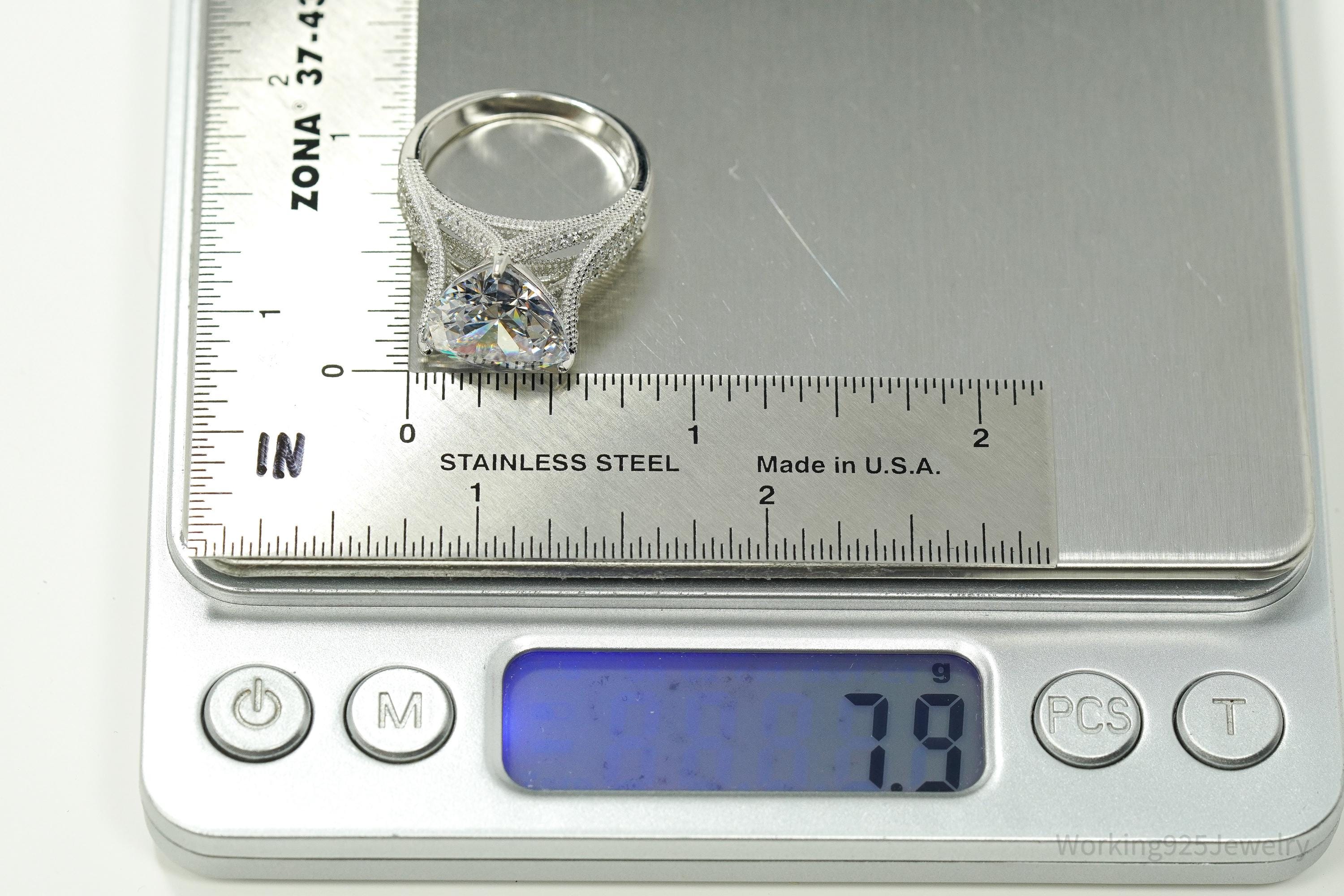 Vintage Large Cubic Zirconia Sterling Silver Ring Size 9